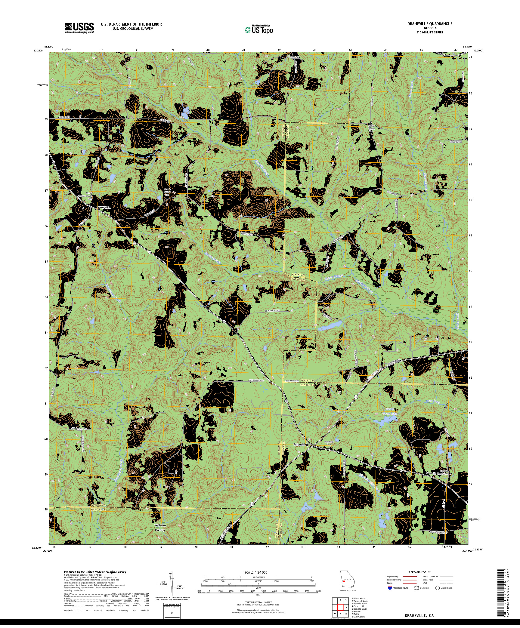 US TOPO 7.5-MINUTE MAP FOR DRANEVILLE, GA