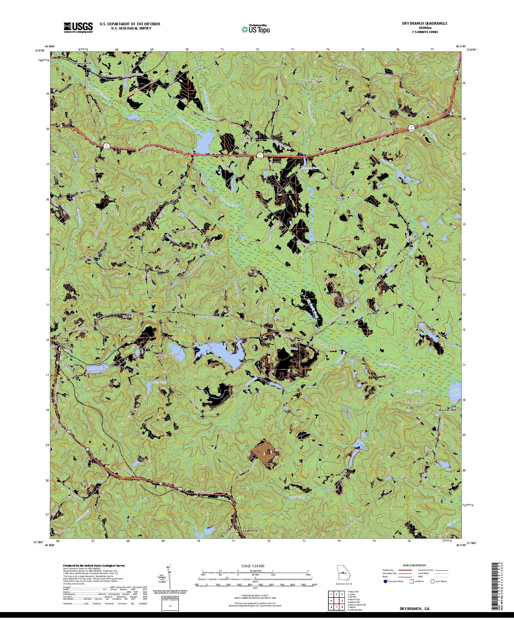 US TOPO 7.5-MINUTE MAP FOR DRY BRANCH, GA