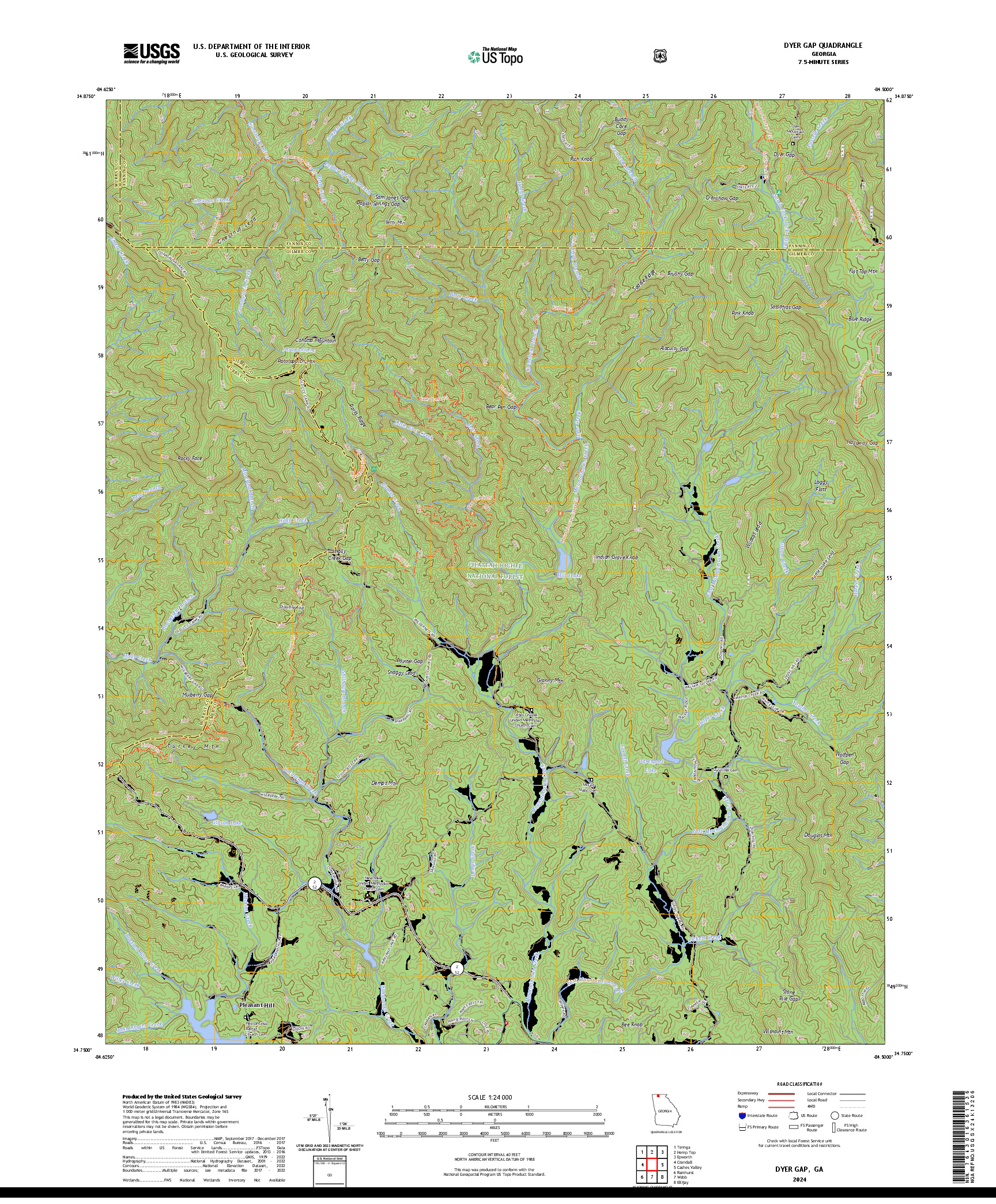 US TOPO 7.5-MINUTE MAP FOR DYER GAP, GA