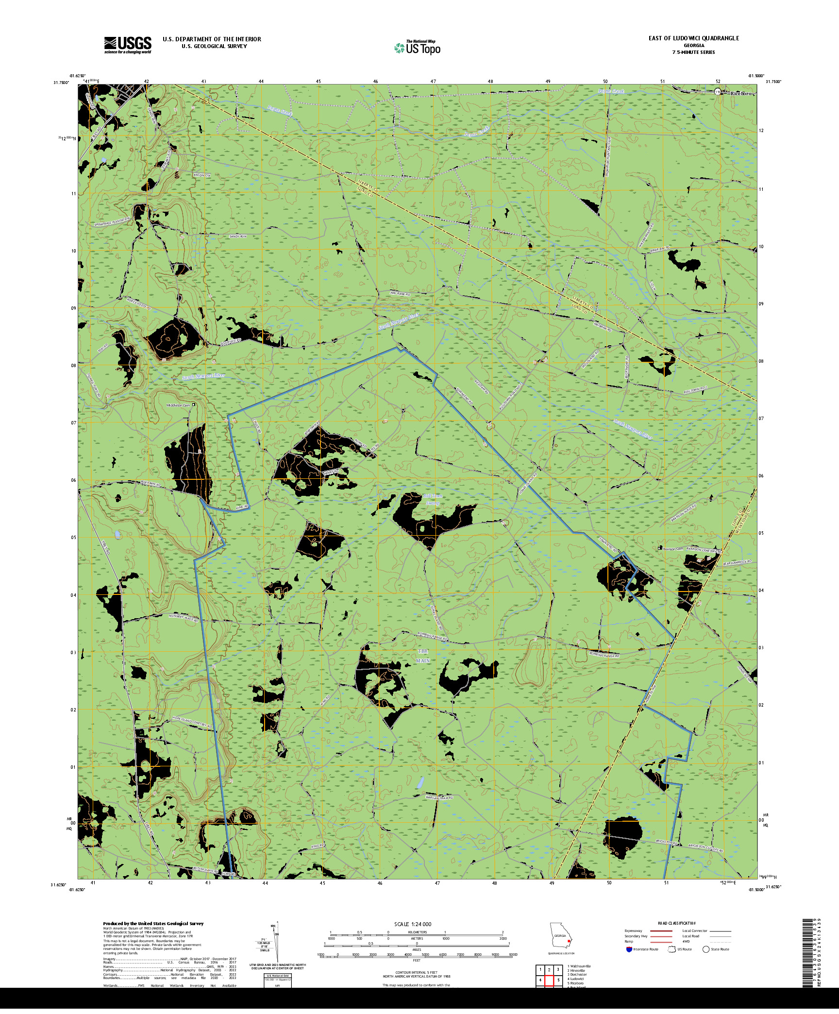 US TOPO 7.5-MINUTE MAP FOR EAST OF LUDOWICI, GA