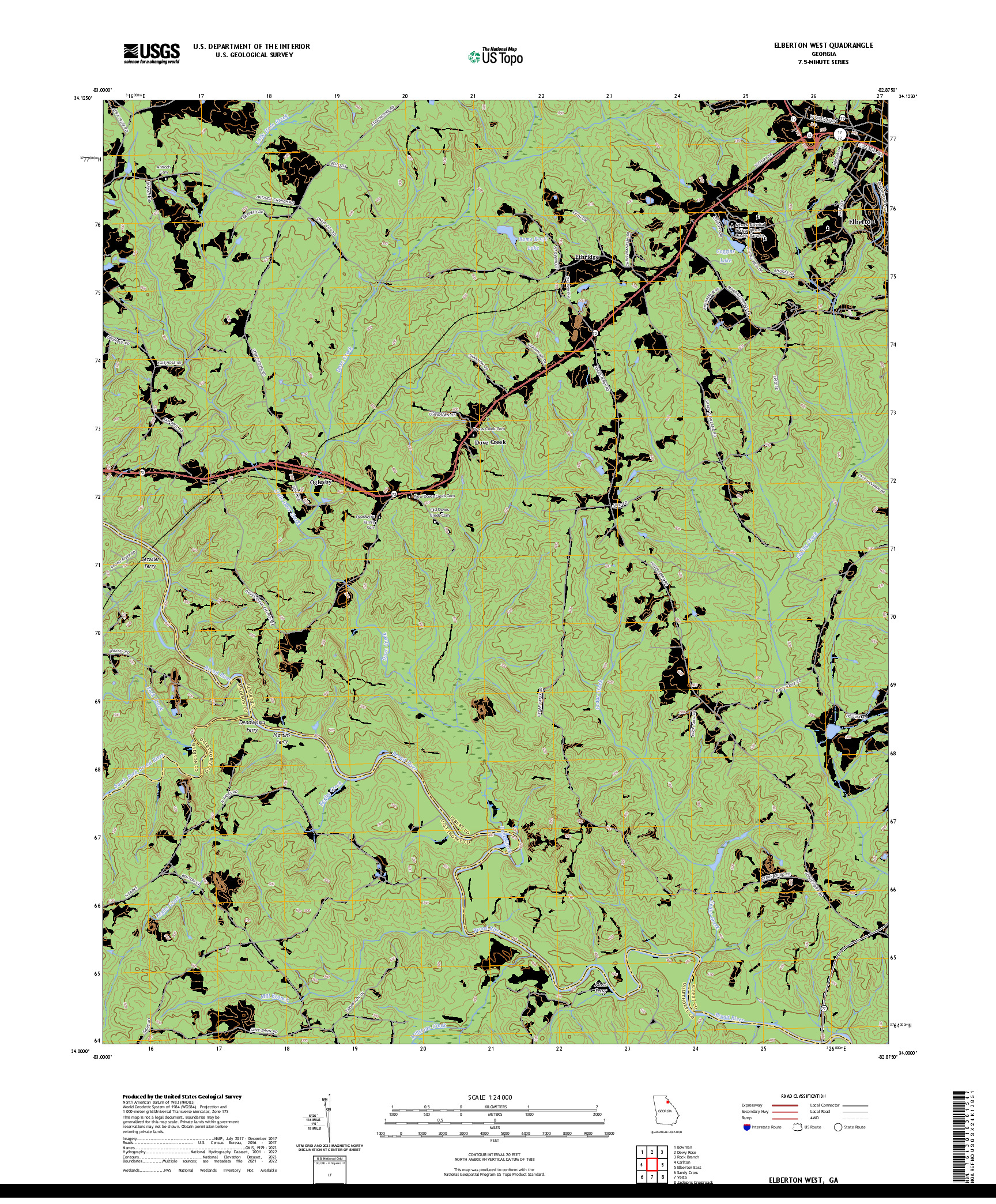 US TOPO 7.5-MINUTE MAP FOR ELBERTON WEST, GA