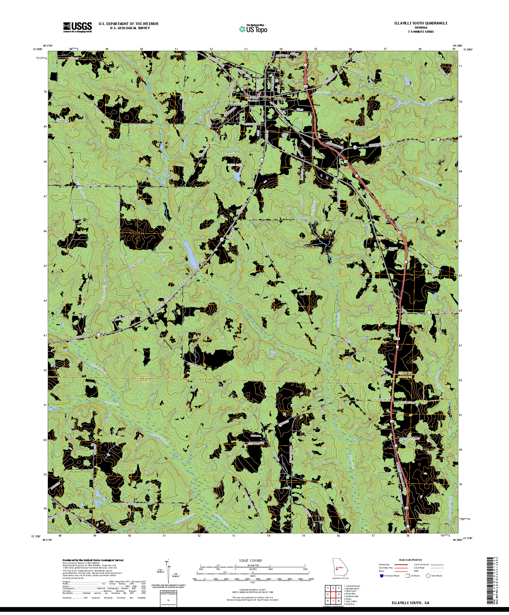 US TOPO 7.5-MINUTE MAP FOR ELLAVILLE SOUTH, GA