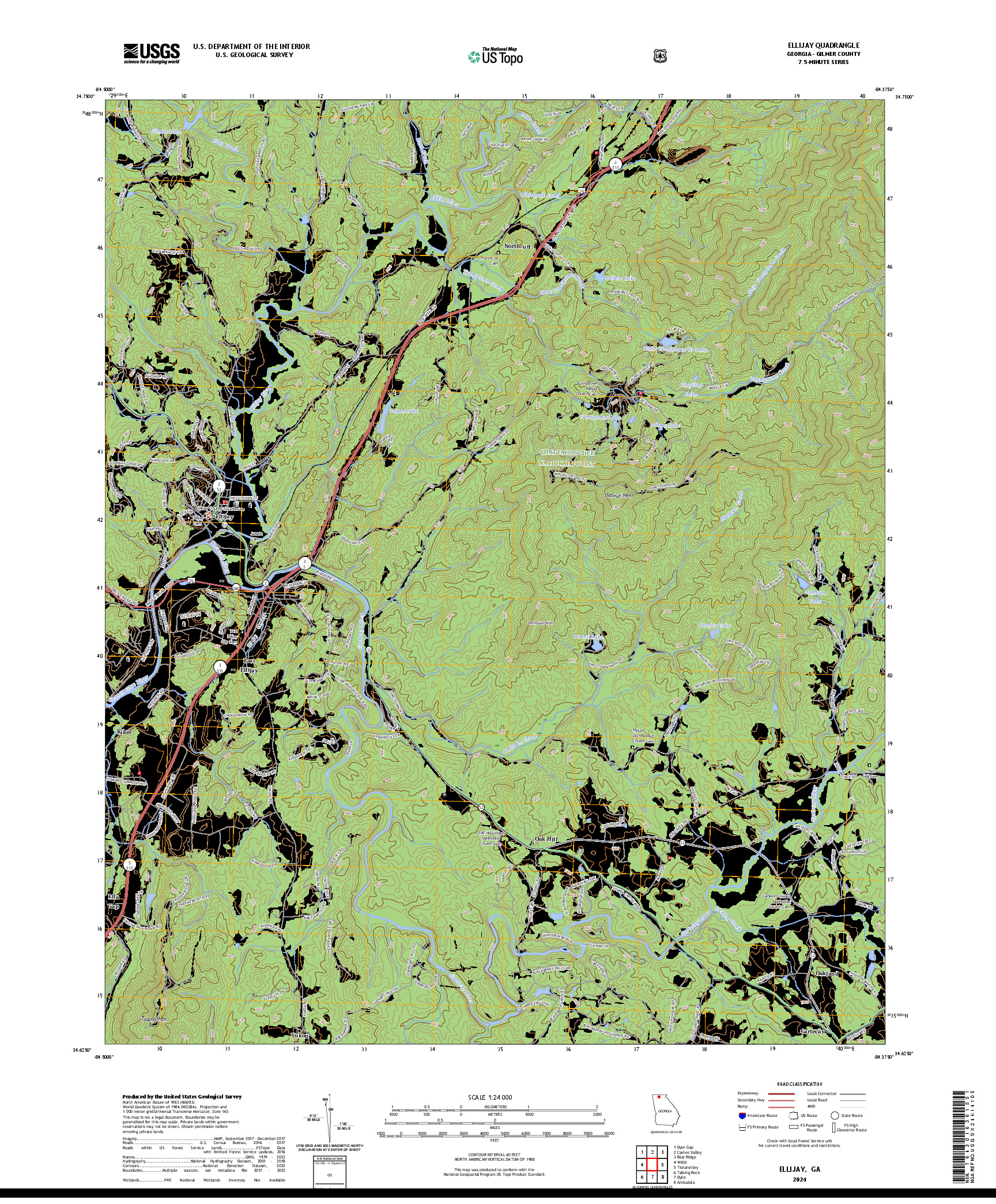 US TOPO 7.5-MINUTE MAP FOR ELLIJAY, GA