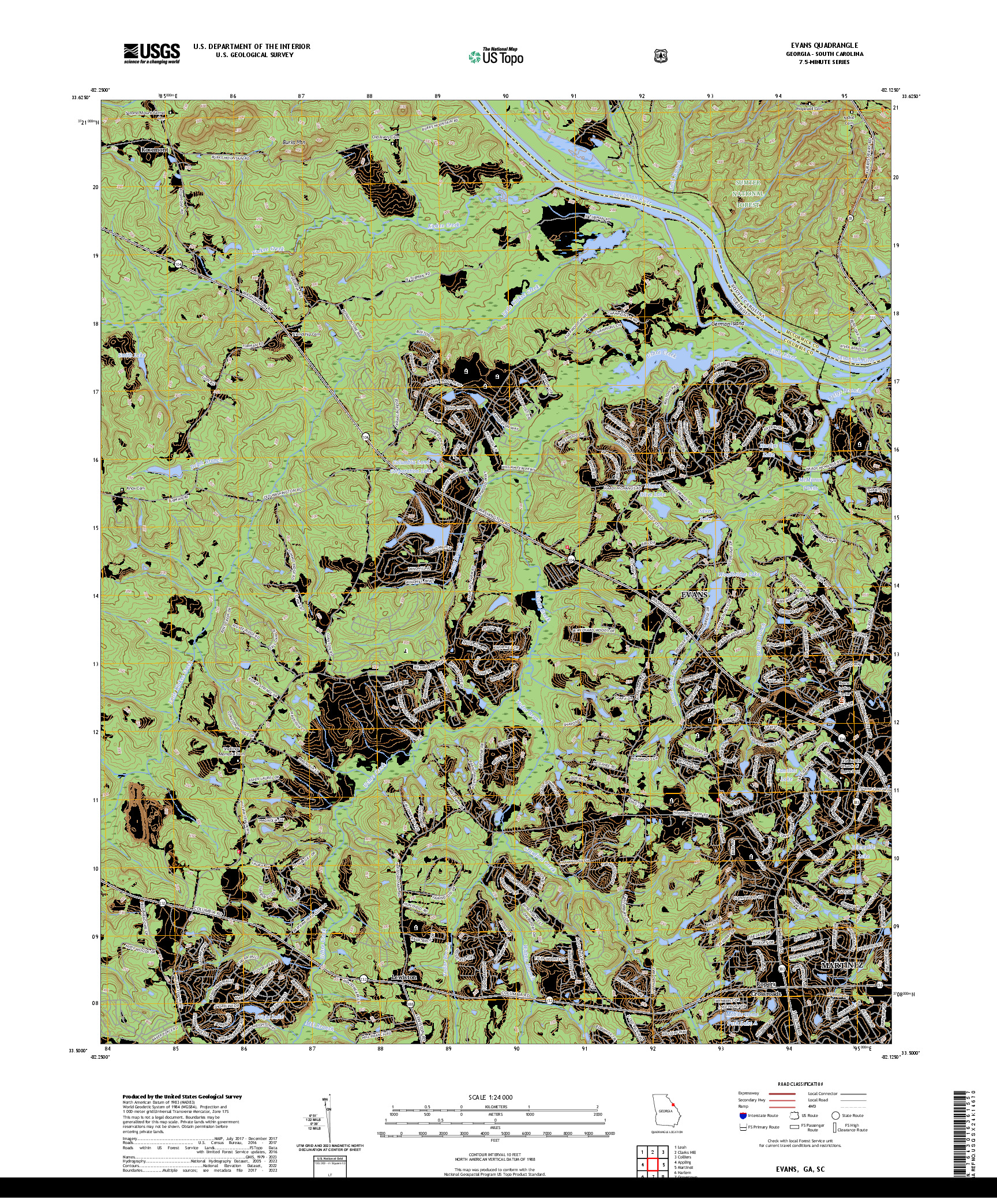 US TOPO 7.5-MINUTE MAP FOR EVANS, GA,SC