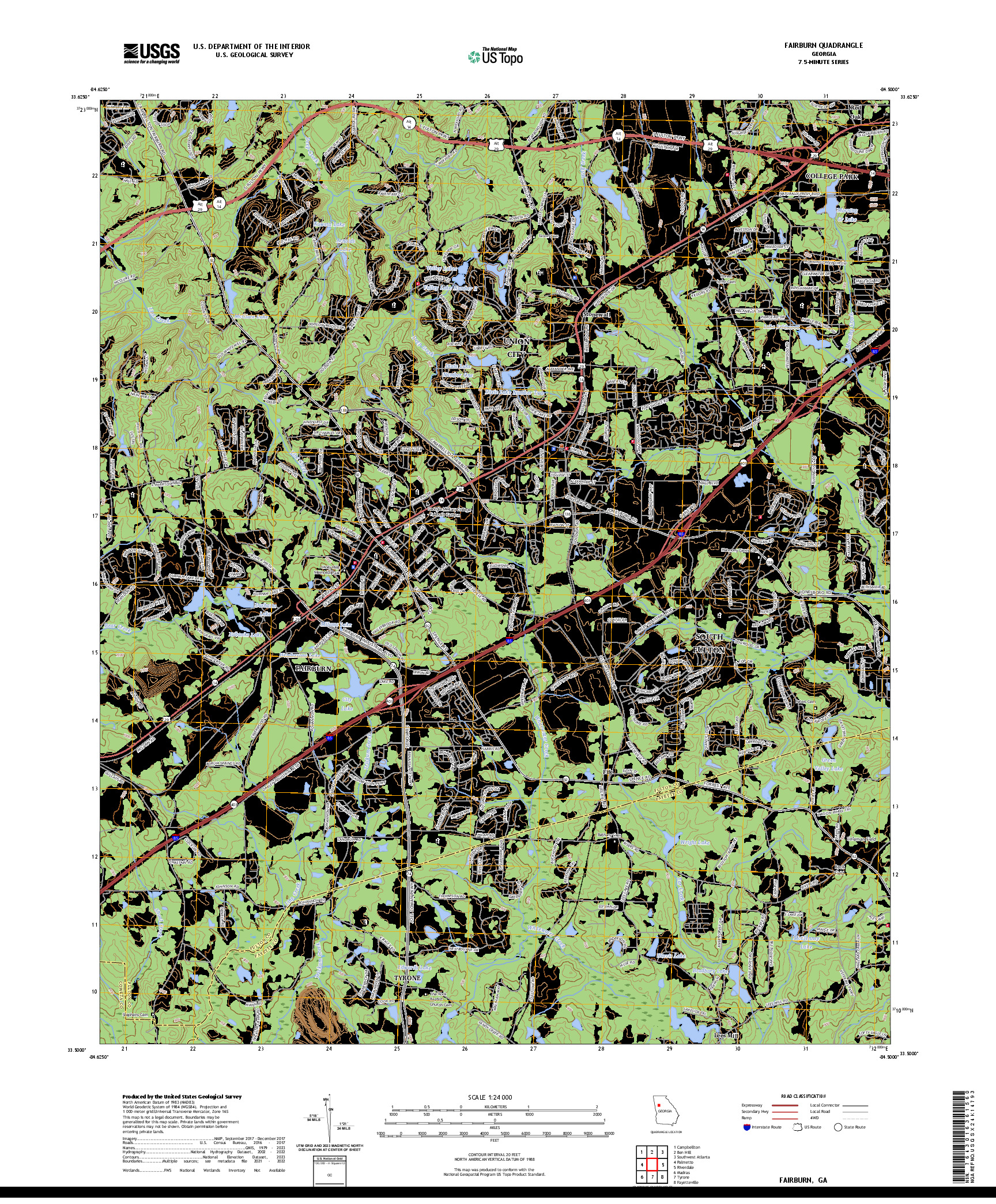 US TOPO 7.5-MINUTE MAP FOR FAIRBURN, GA
