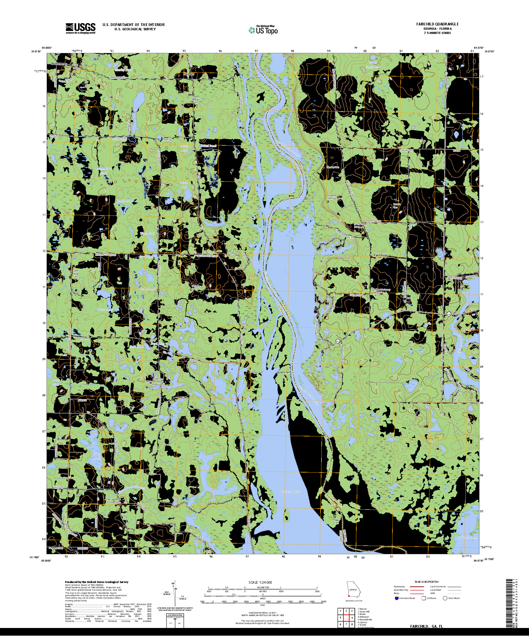 US TOPO 7.5-MINUTE MAP FOR FAIRCHILD, GA,FL