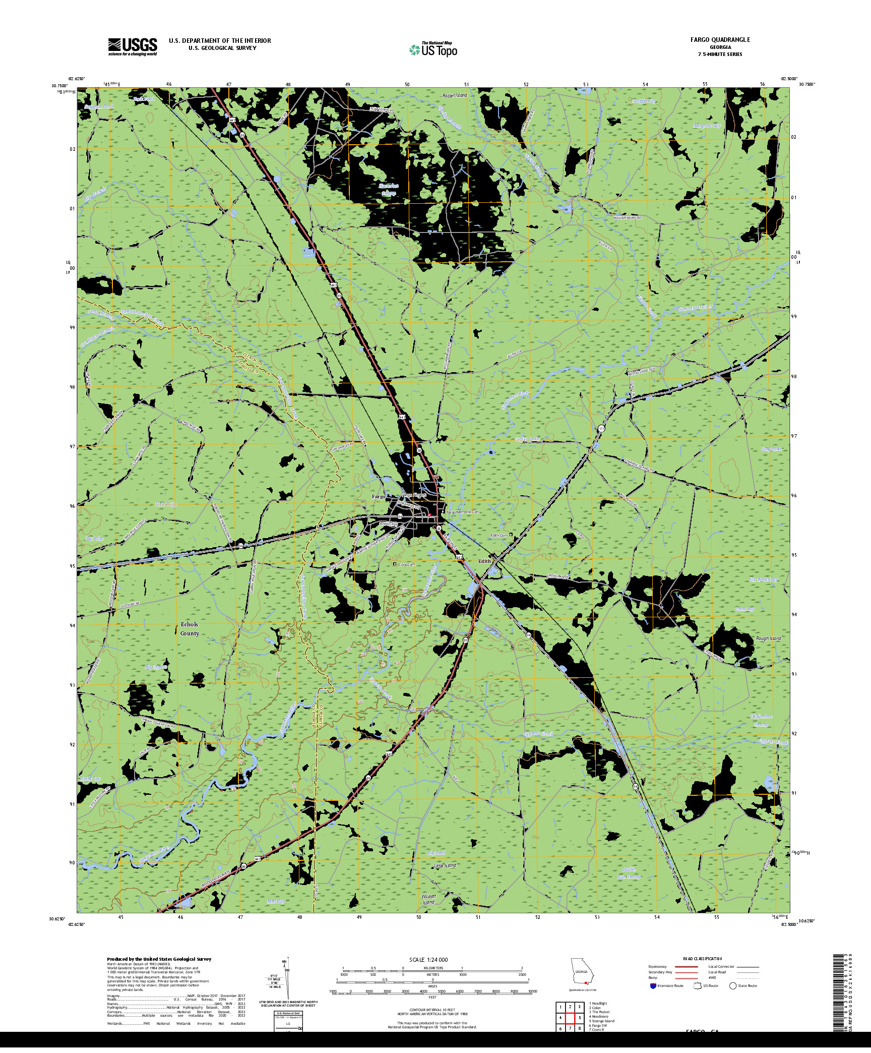US TOPO 7.5-MINUTE MAP FOR FARGO, GA