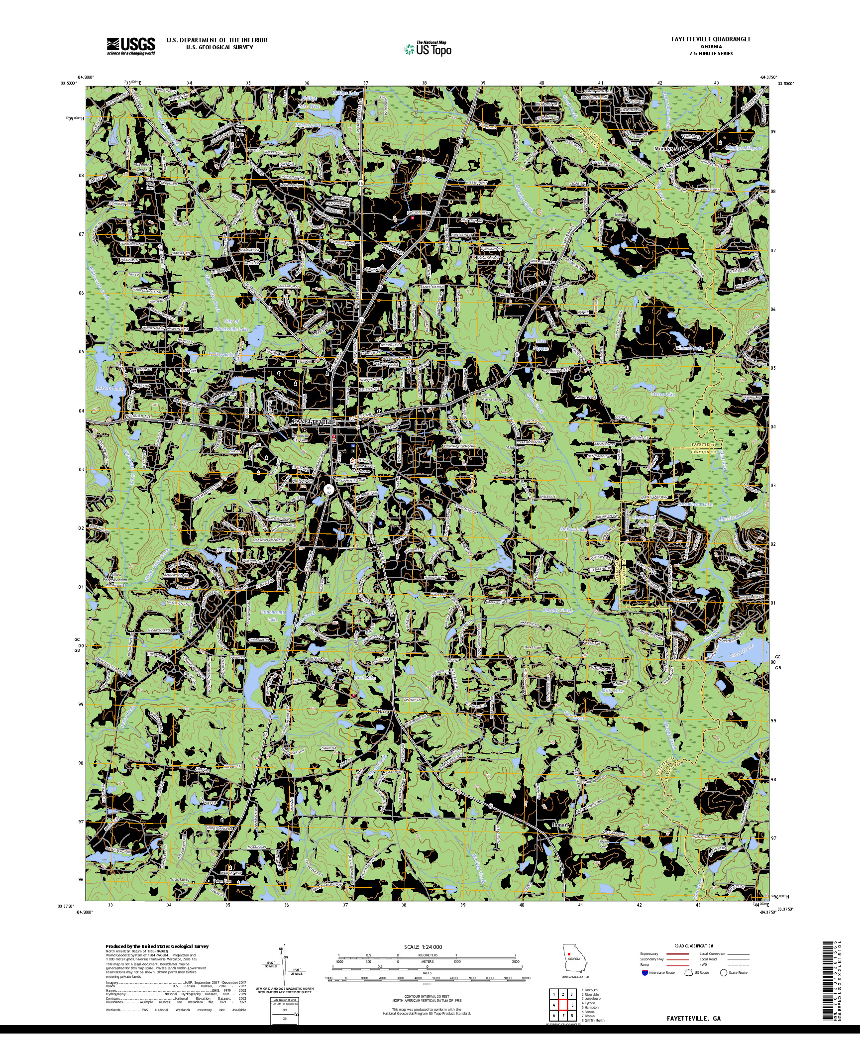 US TOPO 7.5-MINUTE MAP FOR FAYETTEVILLE, GA