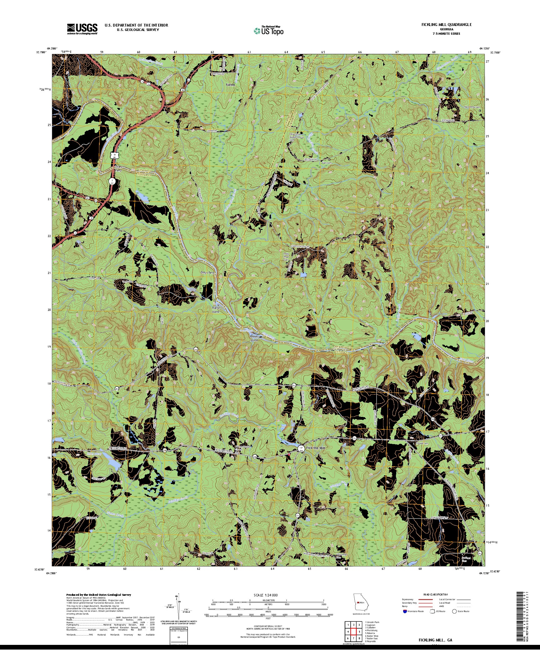US TOPO 7.5-MINUTE MAP FOR FICKLING MILL, GA