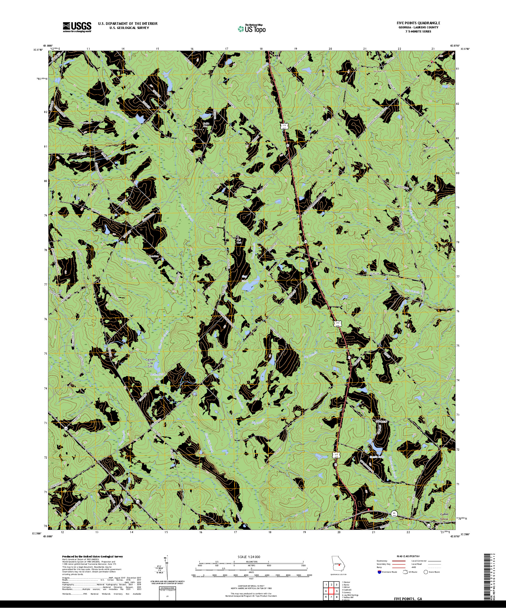 US TOPO 7.5-MINUTE MAP FOR FIVE POINTS, GA