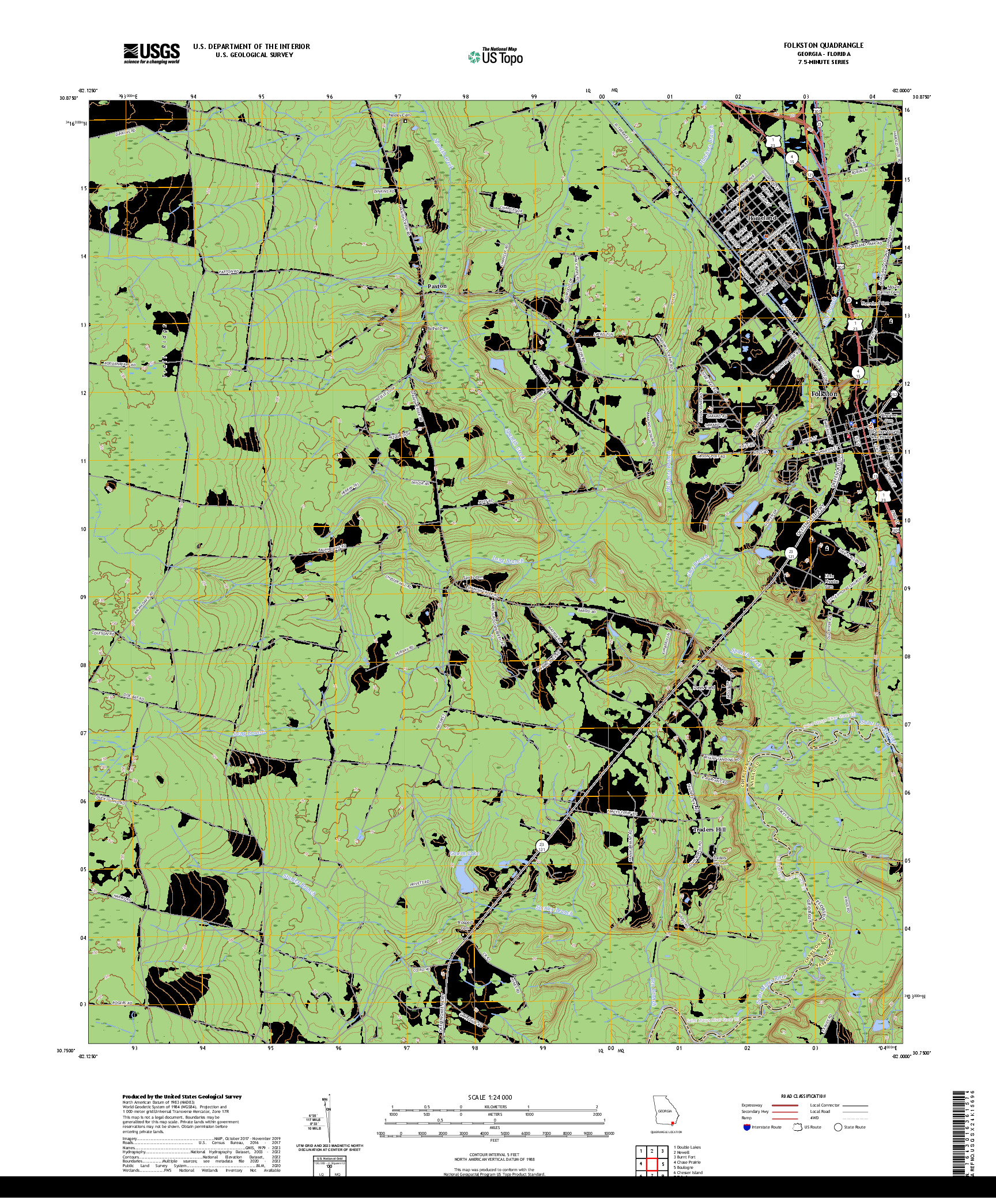 US TOPO 7.5-MINUTE MAP FOR FOLKSTON, GA,FL