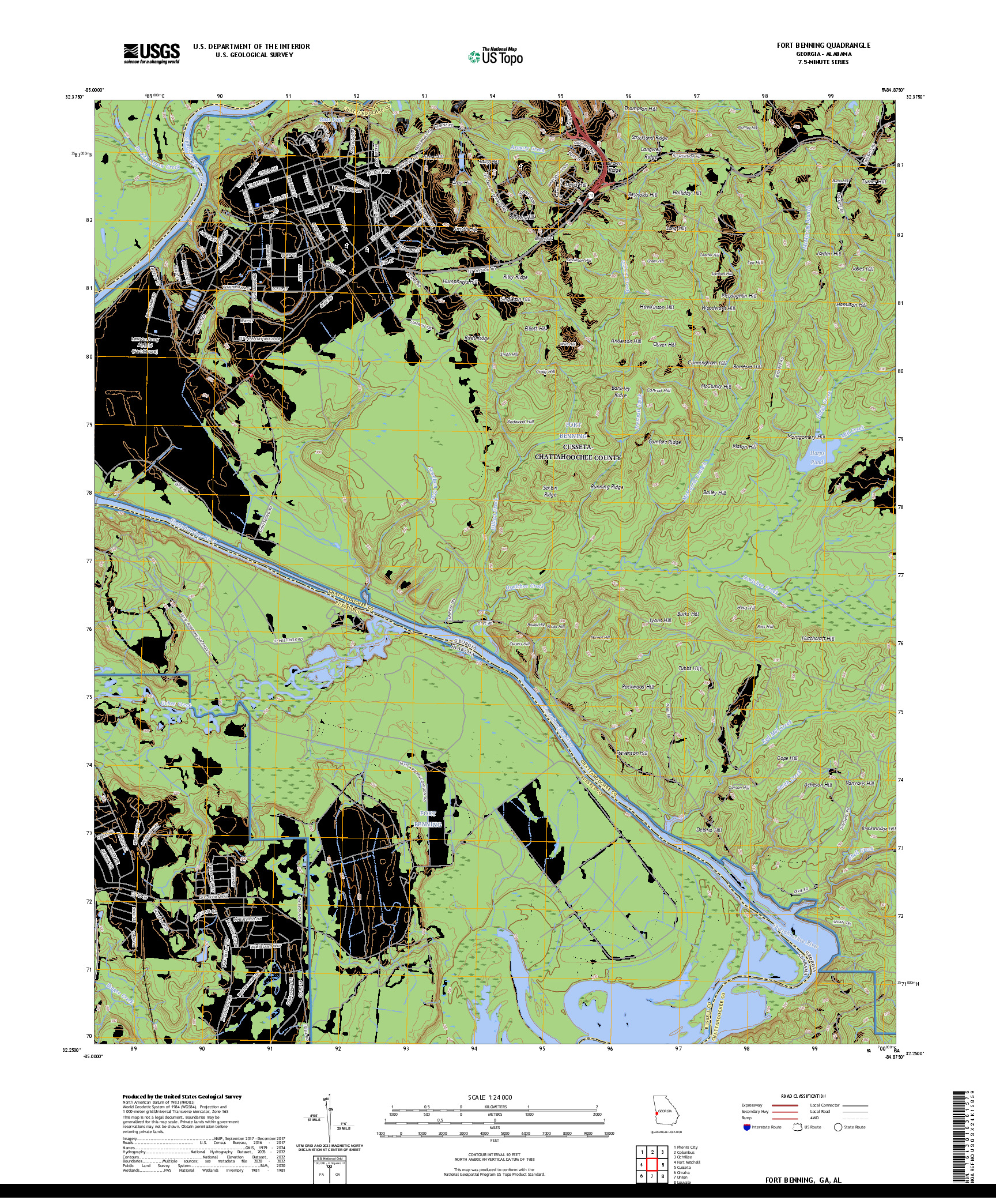 US TOPO 7.5-MINUTE MAP FOR FORT BENNING, GA,AL