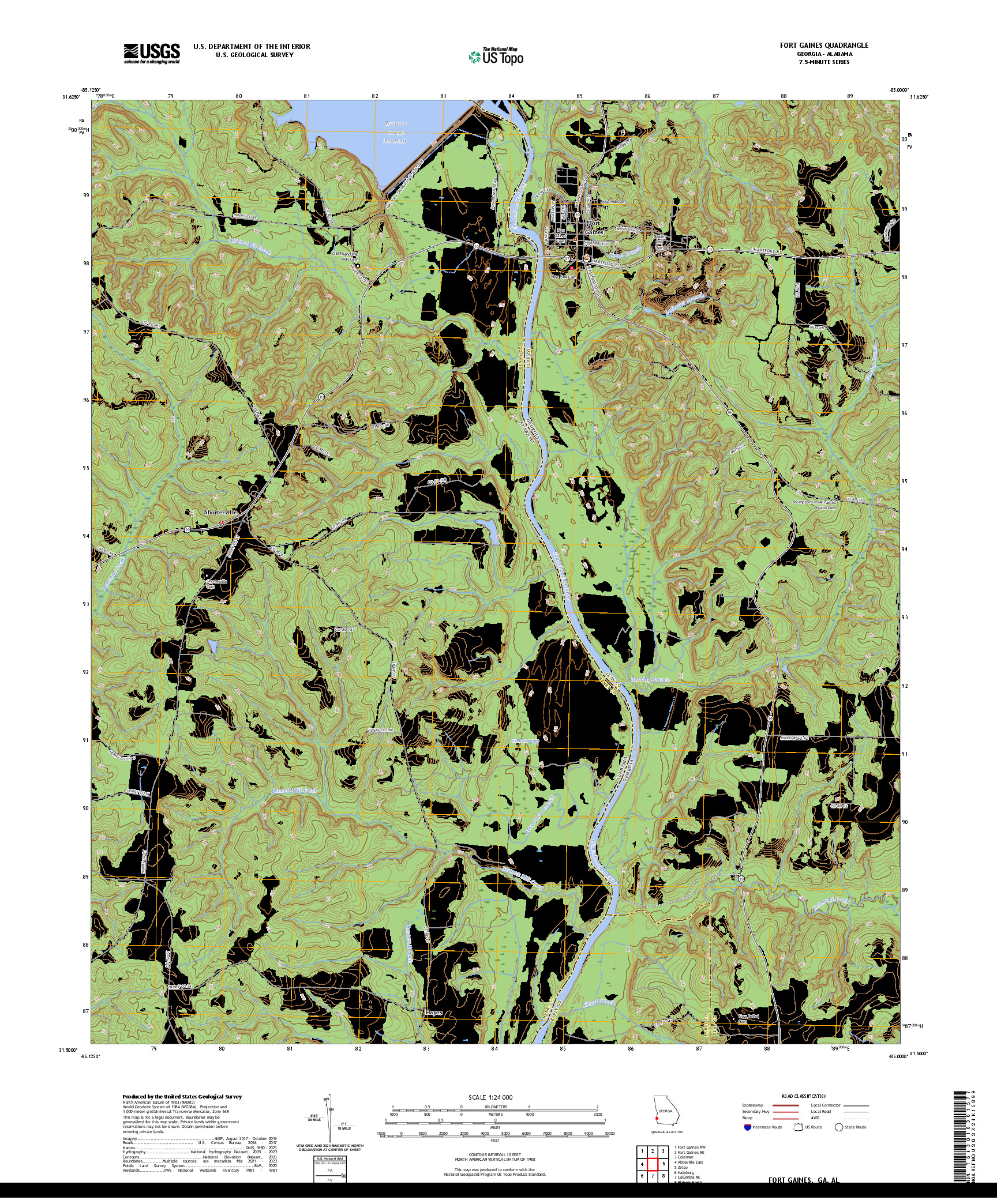 US TOPO 7.5-MINUTE MAP FOR FORT GAINES, GA,AL