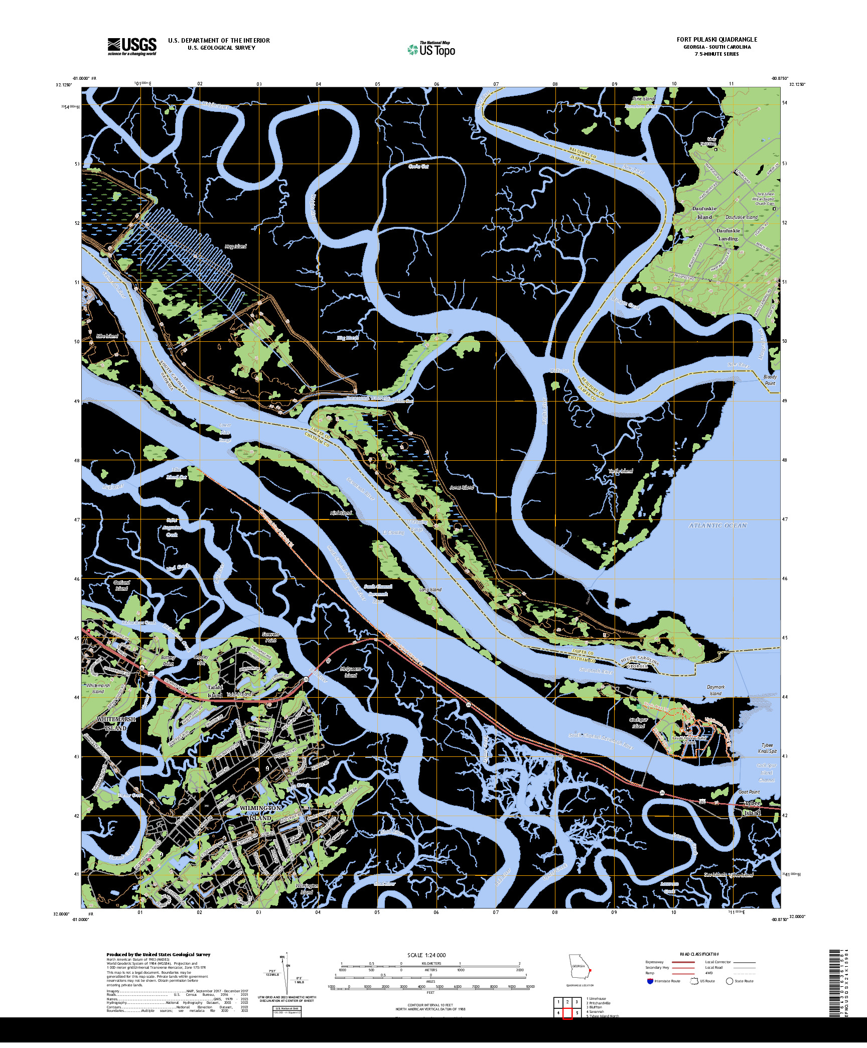 US TOPO 7.5-MINUTE MAP FOR FORT PULASKI, GA,SC