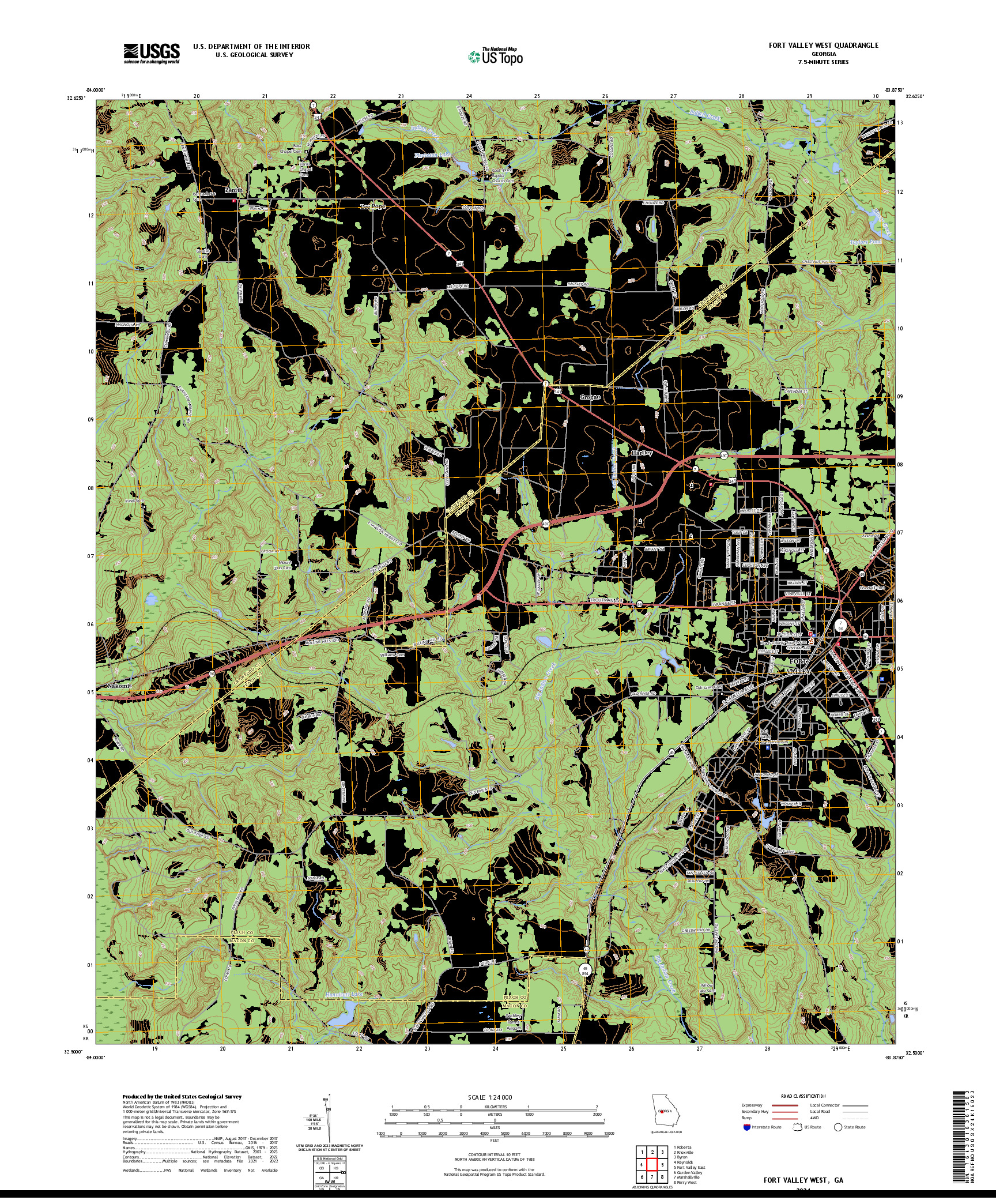 US TOPO 7.5-MINUTE MAP FOR FORT VALLEY WEST, GA