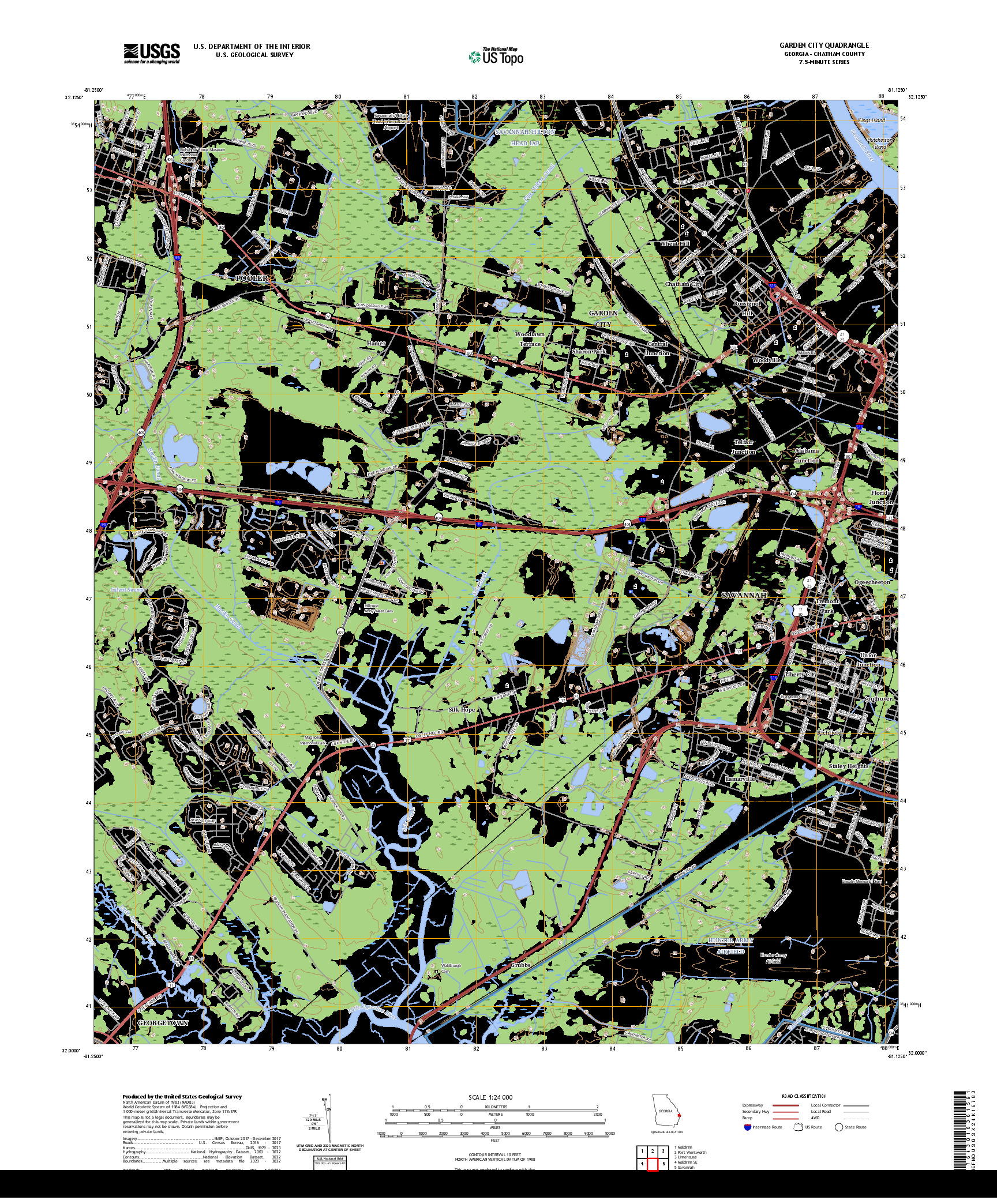 US TOPO 7.5-MINUTE MAP FOR GARDEN CITY, GA