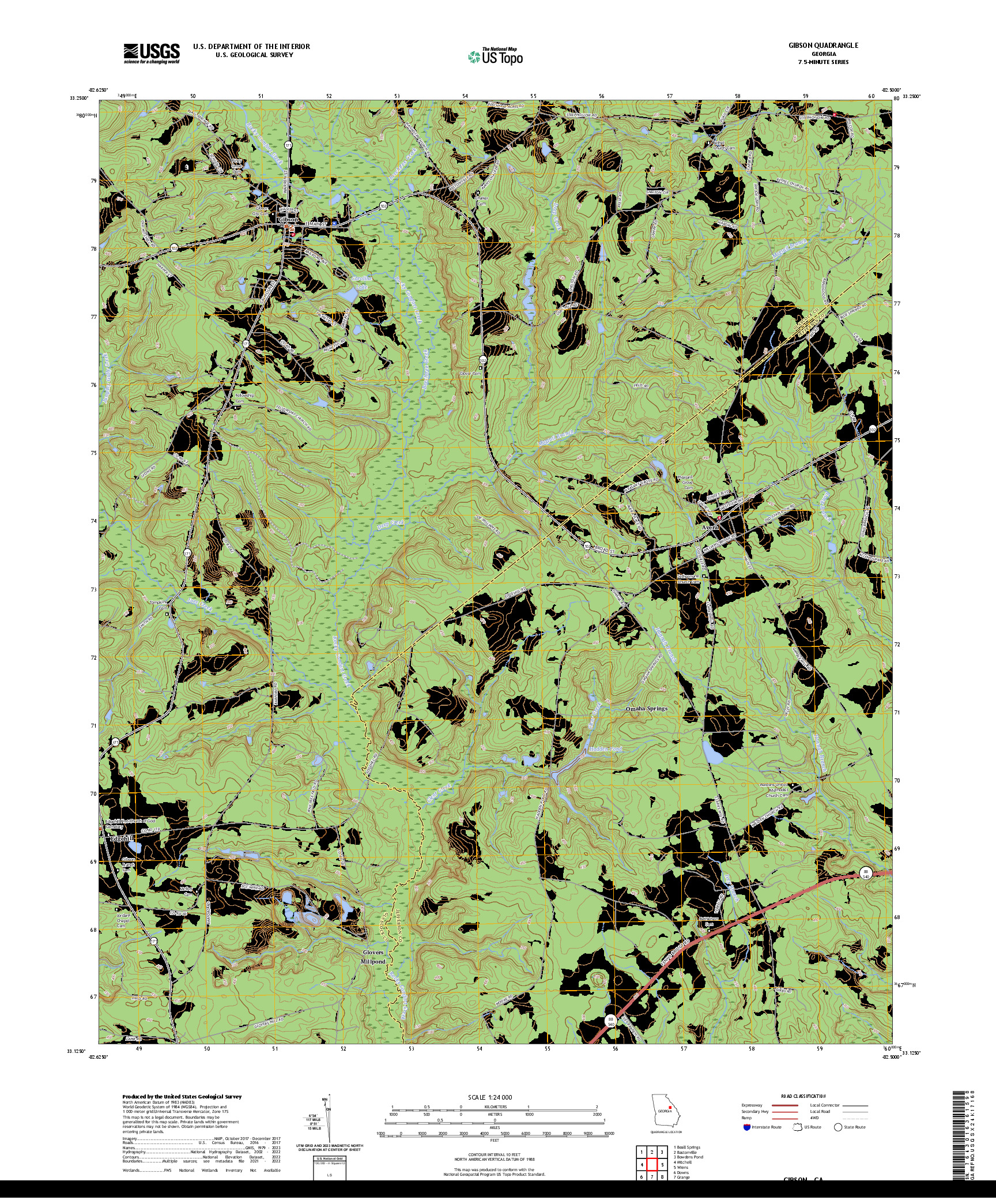 US TOPO 7.5-MINUTE MAP FOR GIBSON, GA