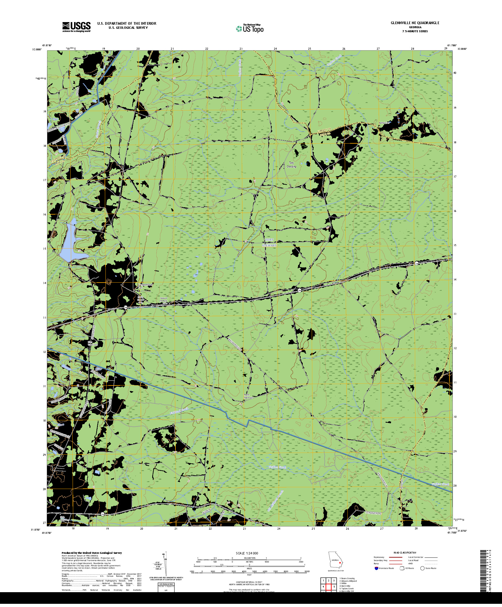 US TOPO 7.5-MINUTE MAP FOR GLENNVILLE NE, GA