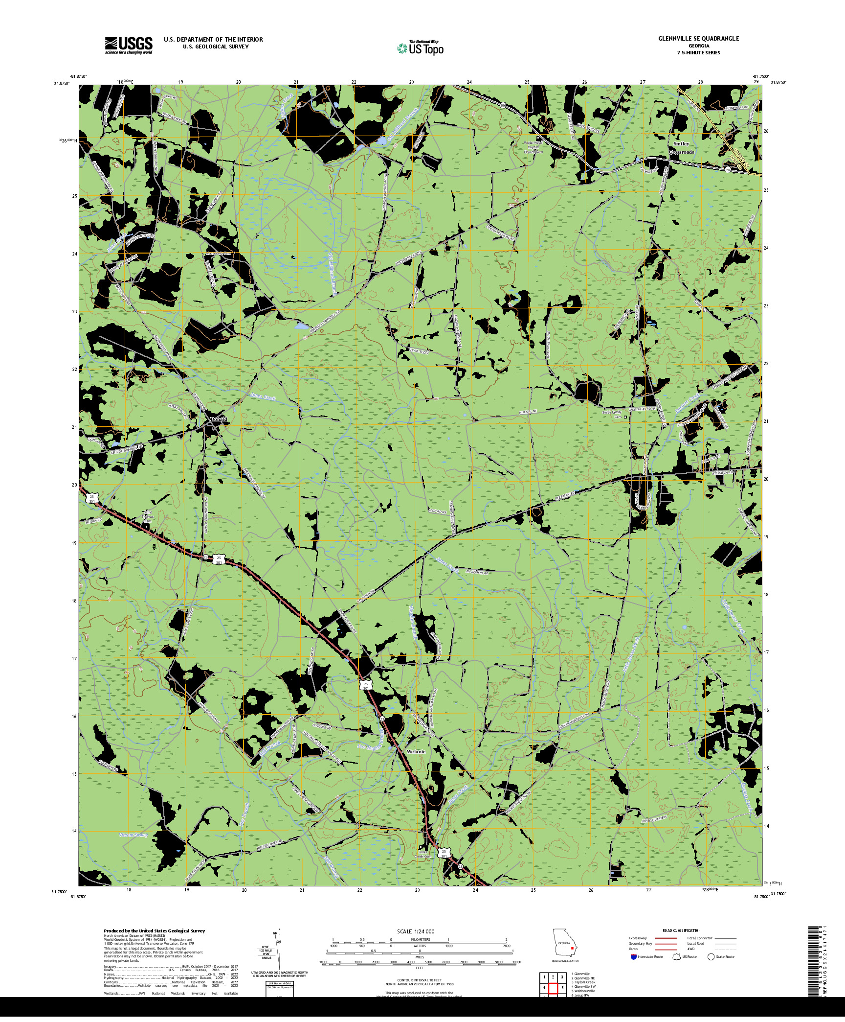 US TOPO 7.5-MINUTE MAP FOR GLENNVILLE SE, GA