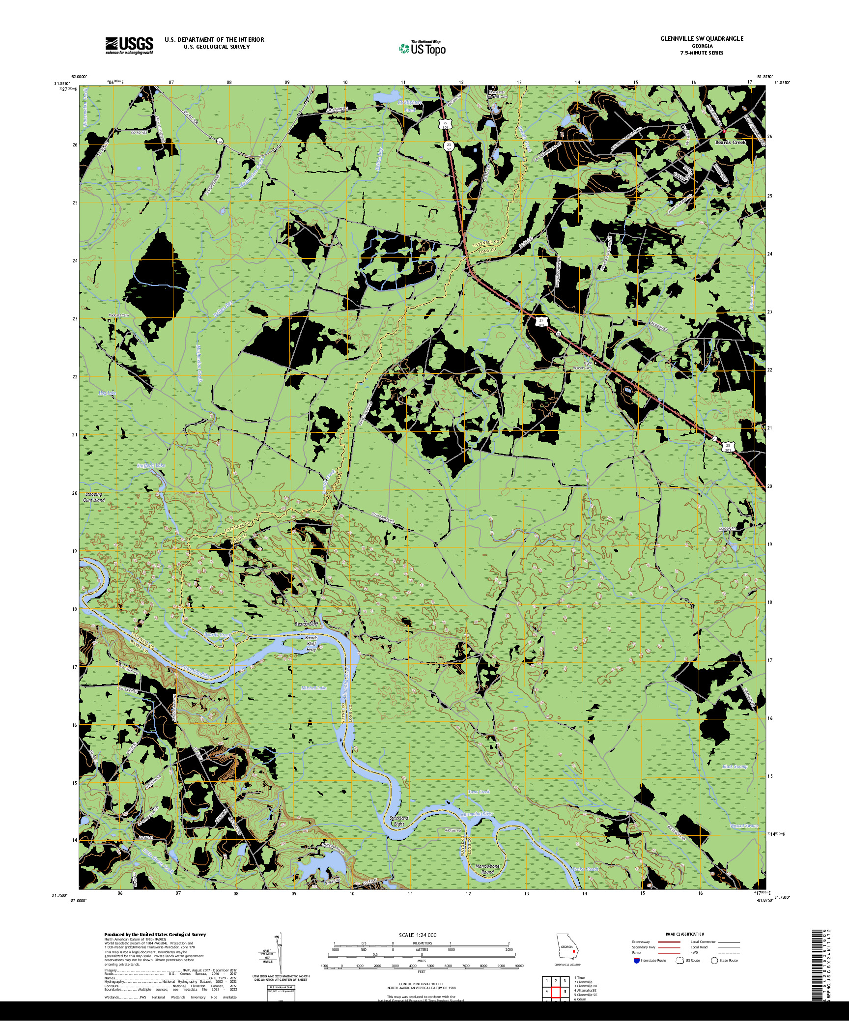 US TOPO 7.5-MINUTE MAP FOR GLENNVILLE SW, GA