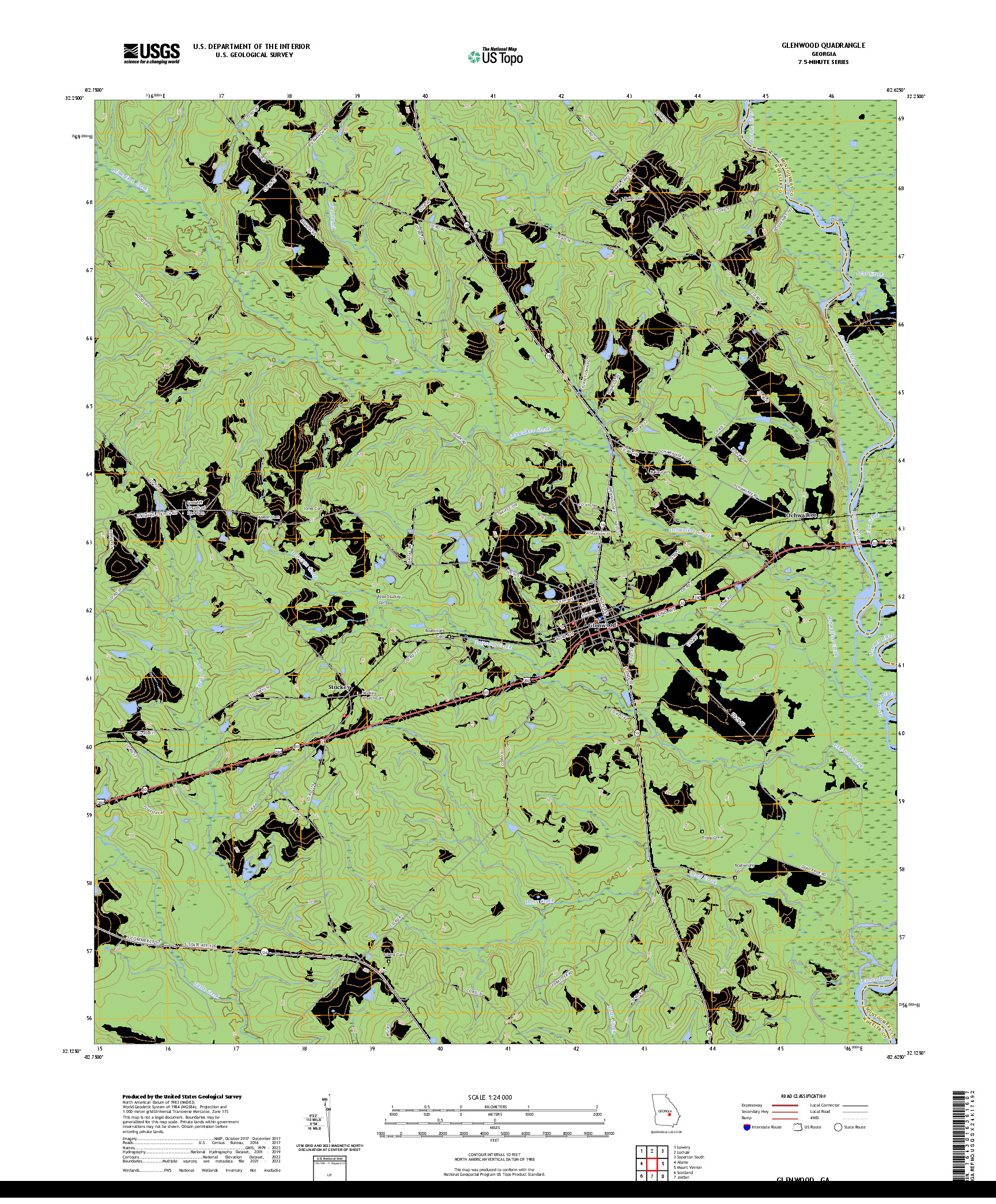 US TOPO 7.5-MINUTE MAP FOR GLENWOOD, GA