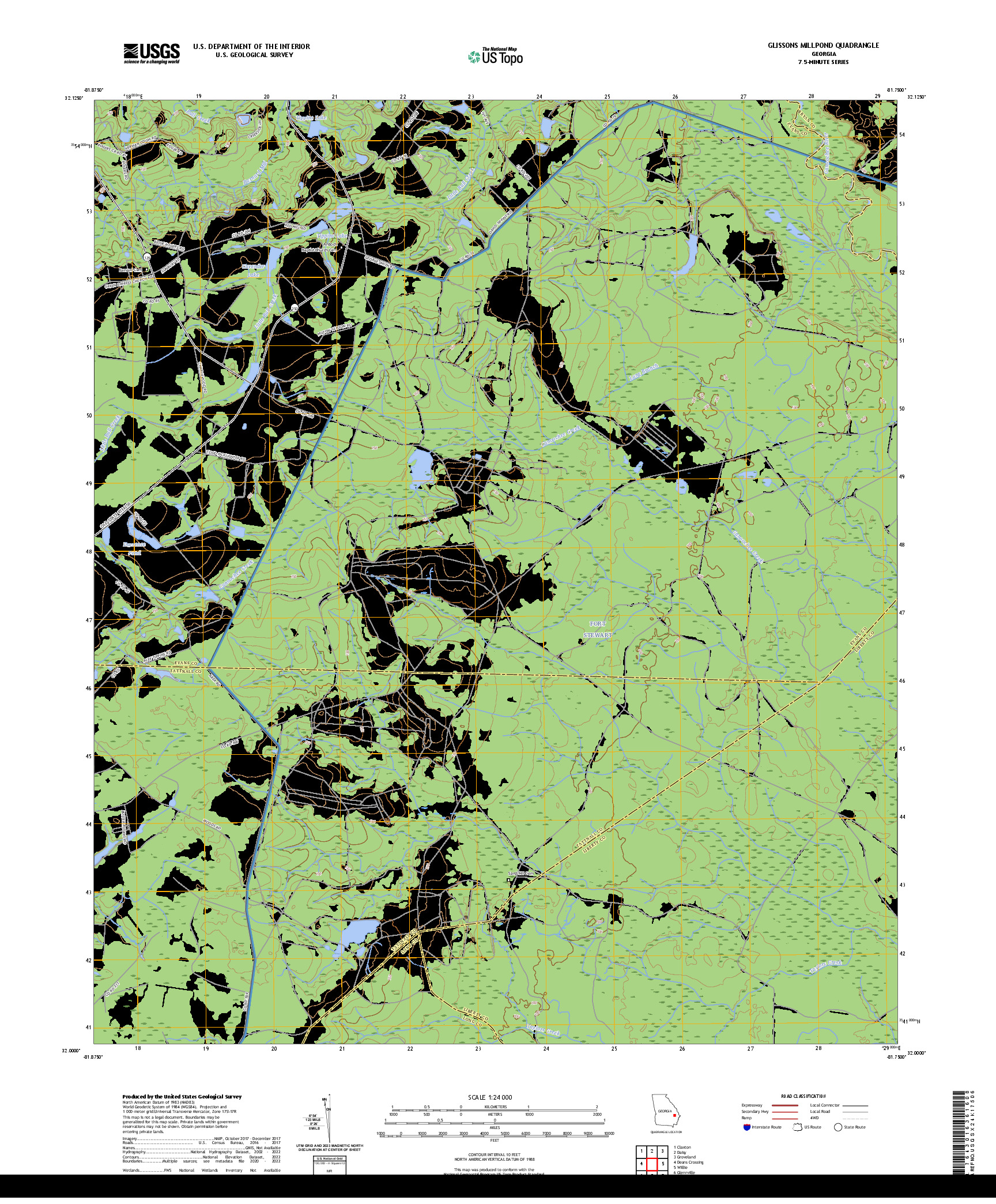 US TOPO 7.5-MINUTE MAP FOR GLISSONS MILLPOND, GA