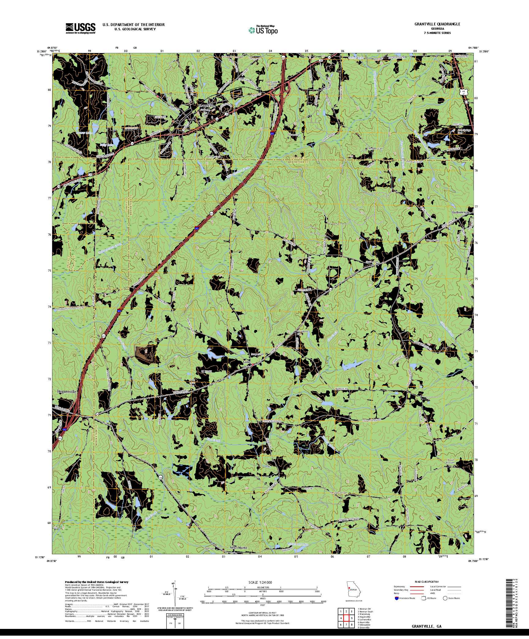 US TOPO 7.5-MINUTE MAP FOR GRANTVILLE, GA