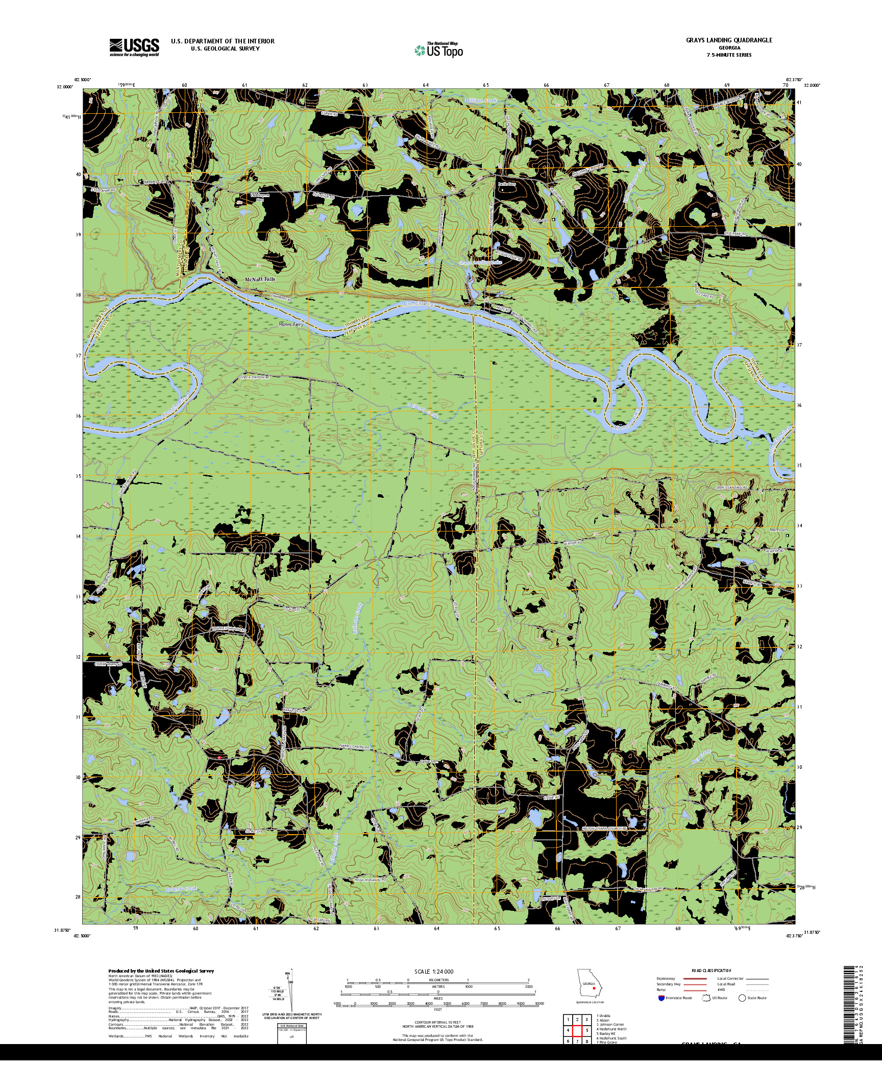 US TOPO 7.5-MINUTE MAP FOR GRAYS LANDING, GA
