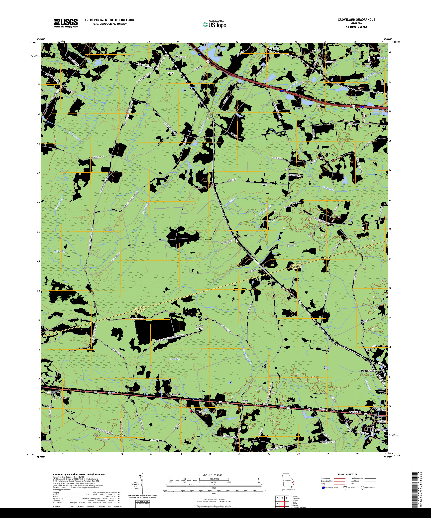 US TOPO 7.5-MINUTE MAP FOR GROVELAND, GA