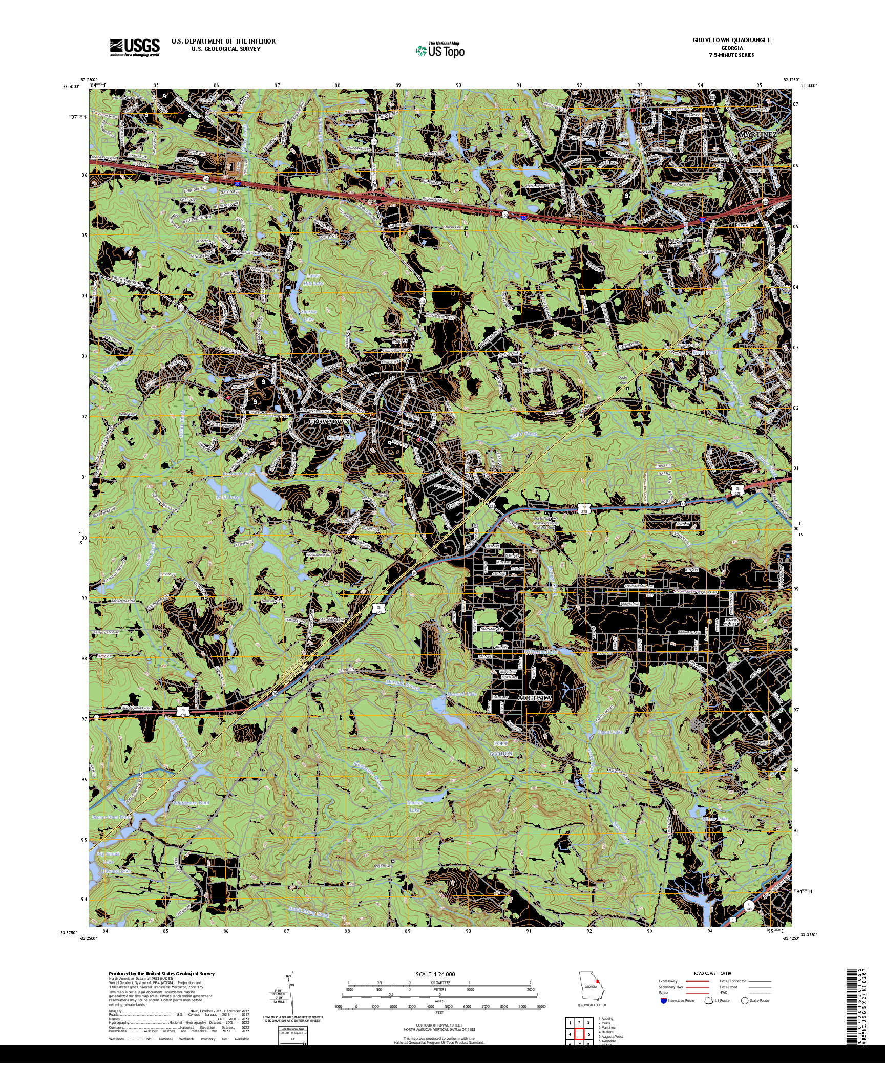 US TOPO 7.5-MINUTE MAP FOR GROVETOWN, GA