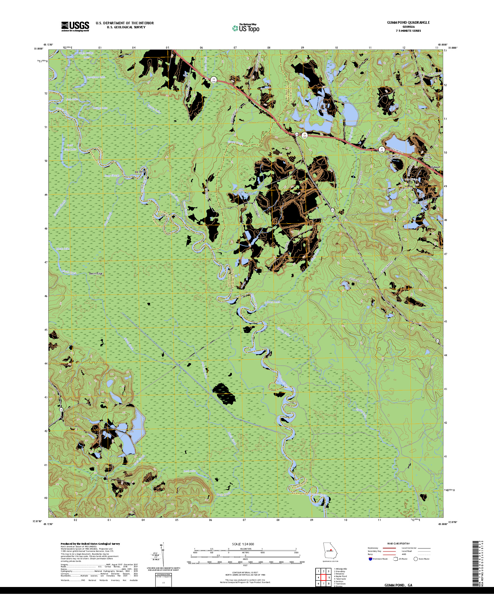US TOPO 7.5-MINUTE MAP FOR GUMM POND, GA