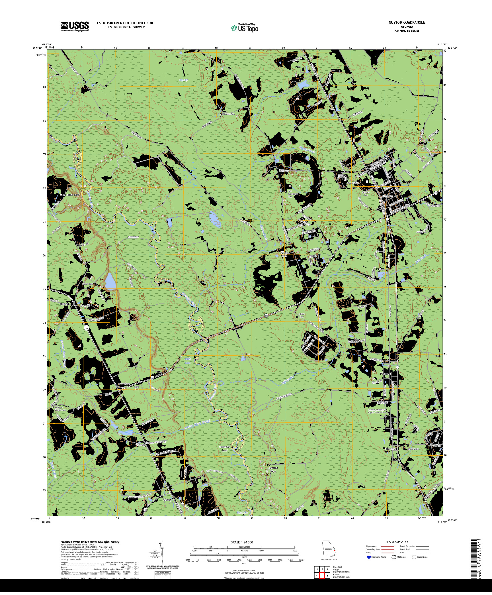 US TOPO 7.5-MINUTE MAP FOR GUYTON, GA