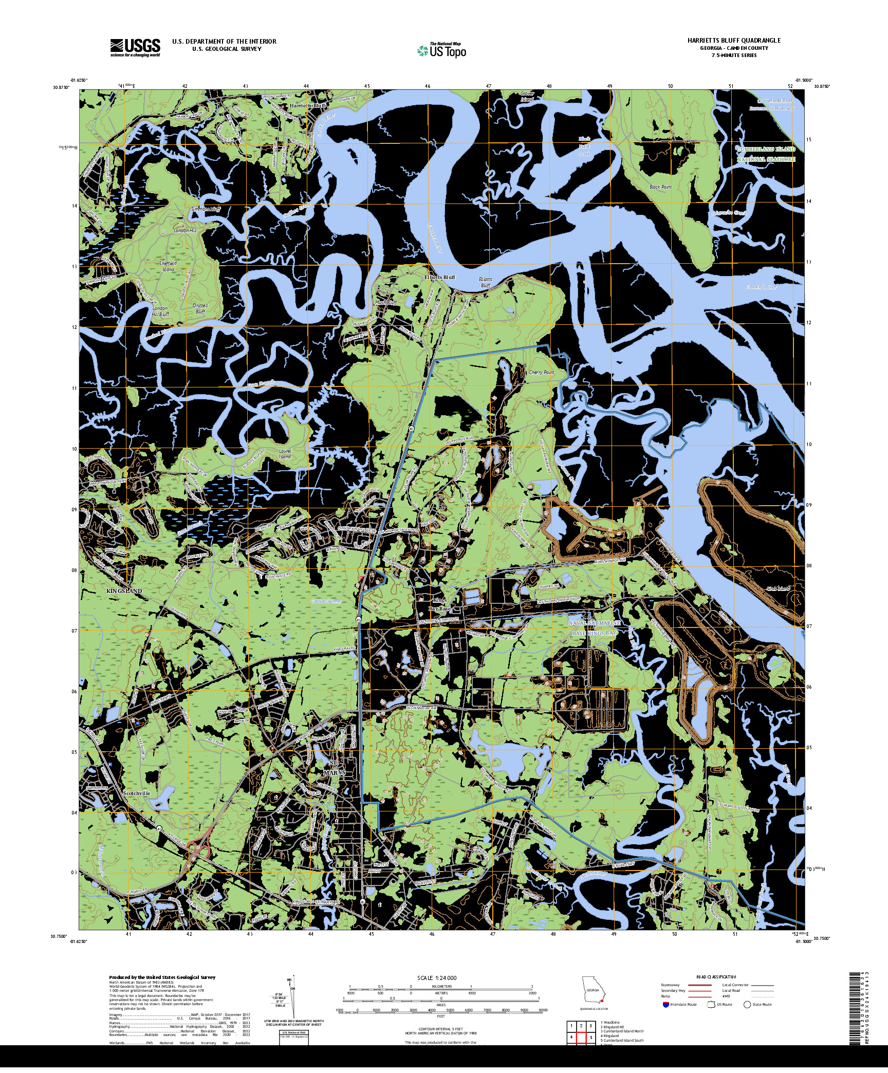 US TOPO 7.5-MINUTE MAP FOR HARRIETTS BLUFF, GA