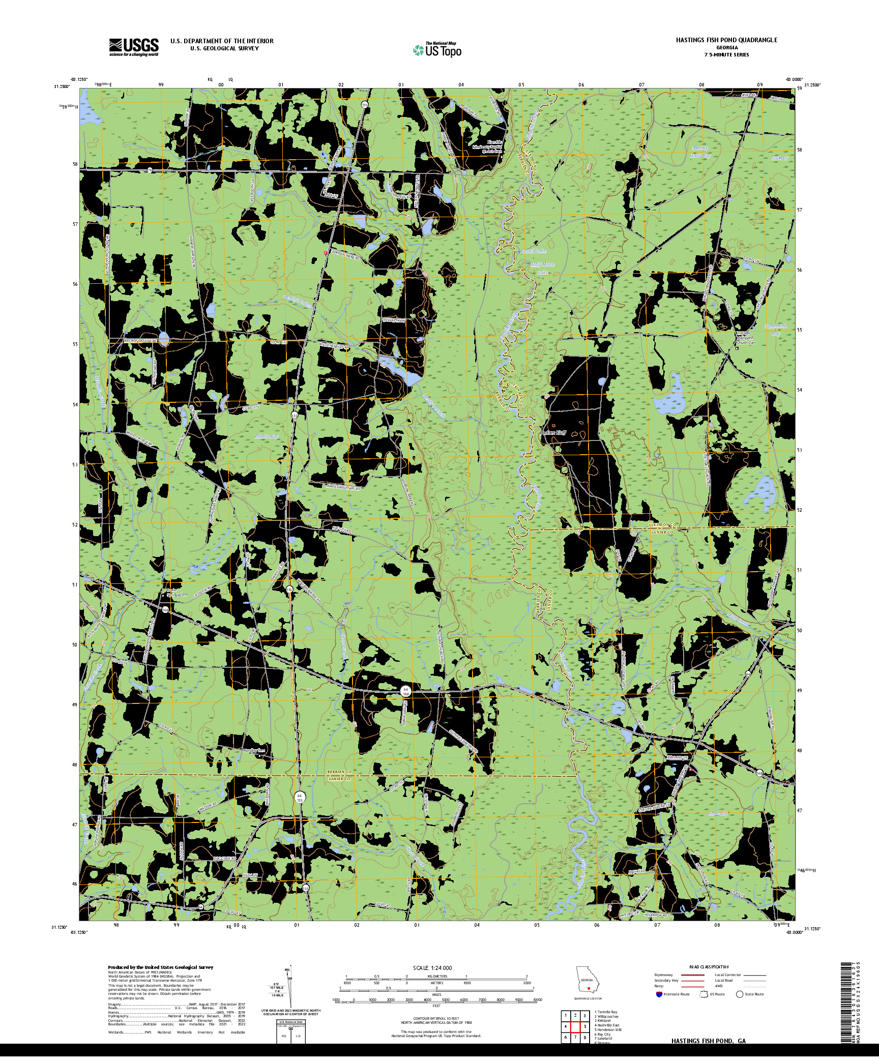 US TOPO 7.5-MINUTE MAP FOR HASTINGS FISH POND, GA
