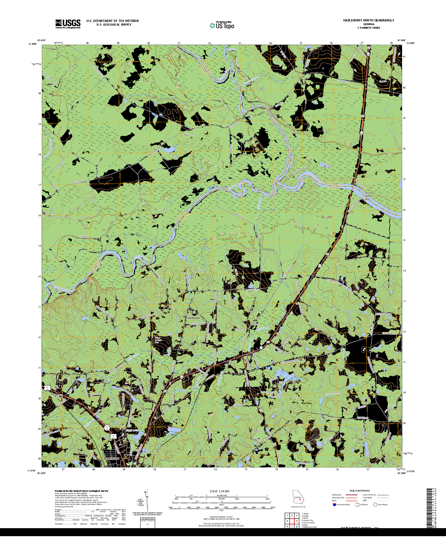 US TOPO 7.5-MINUTE MAP FOR HAZLEHURST NORTH, GA