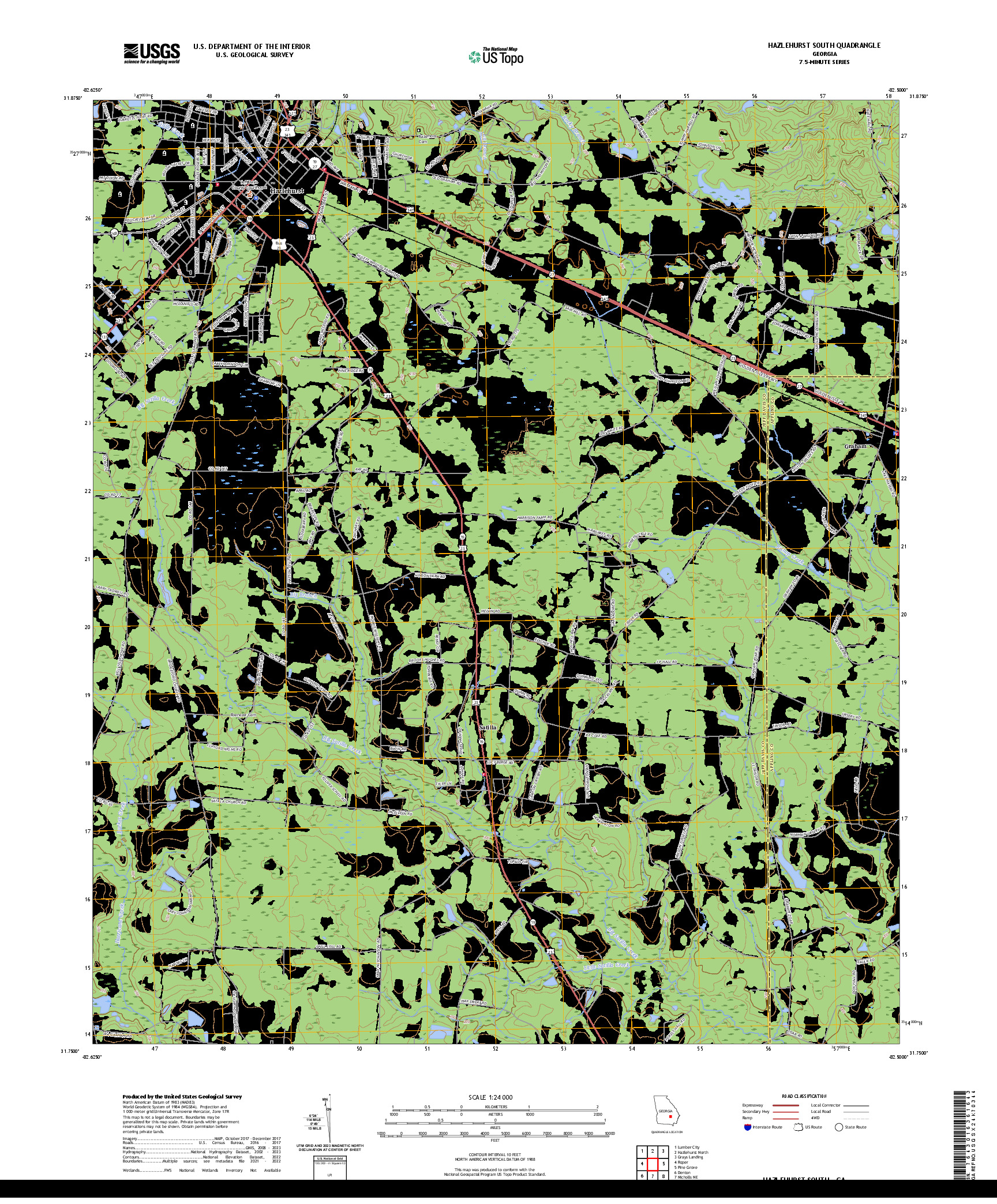 US TOPO 7.5-MINUTE MAP FOR HAZLEHURST SOUTH, GA