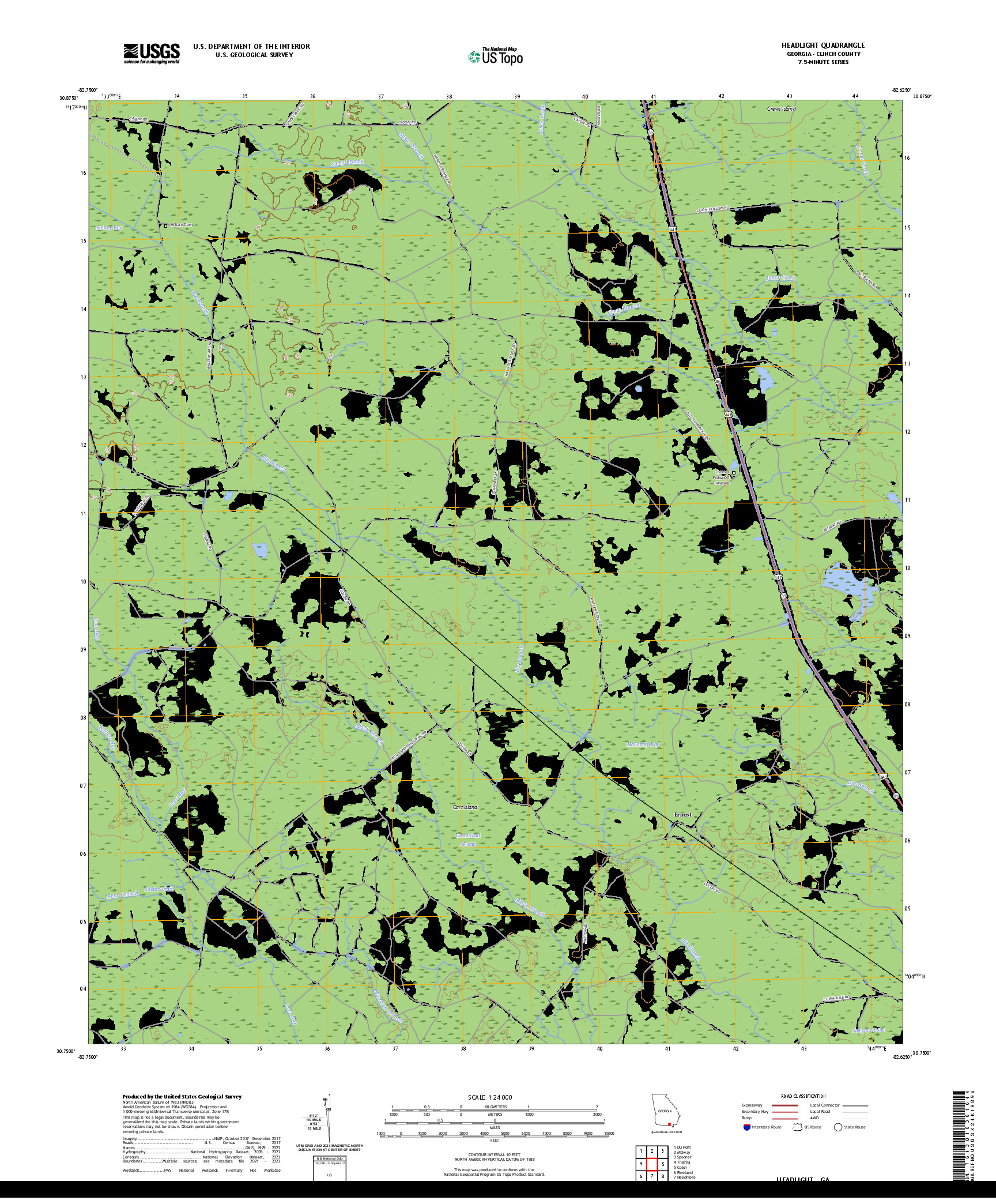 US TOPO 7.5-MINUTE MAP FOR HEADLIGHT, GA