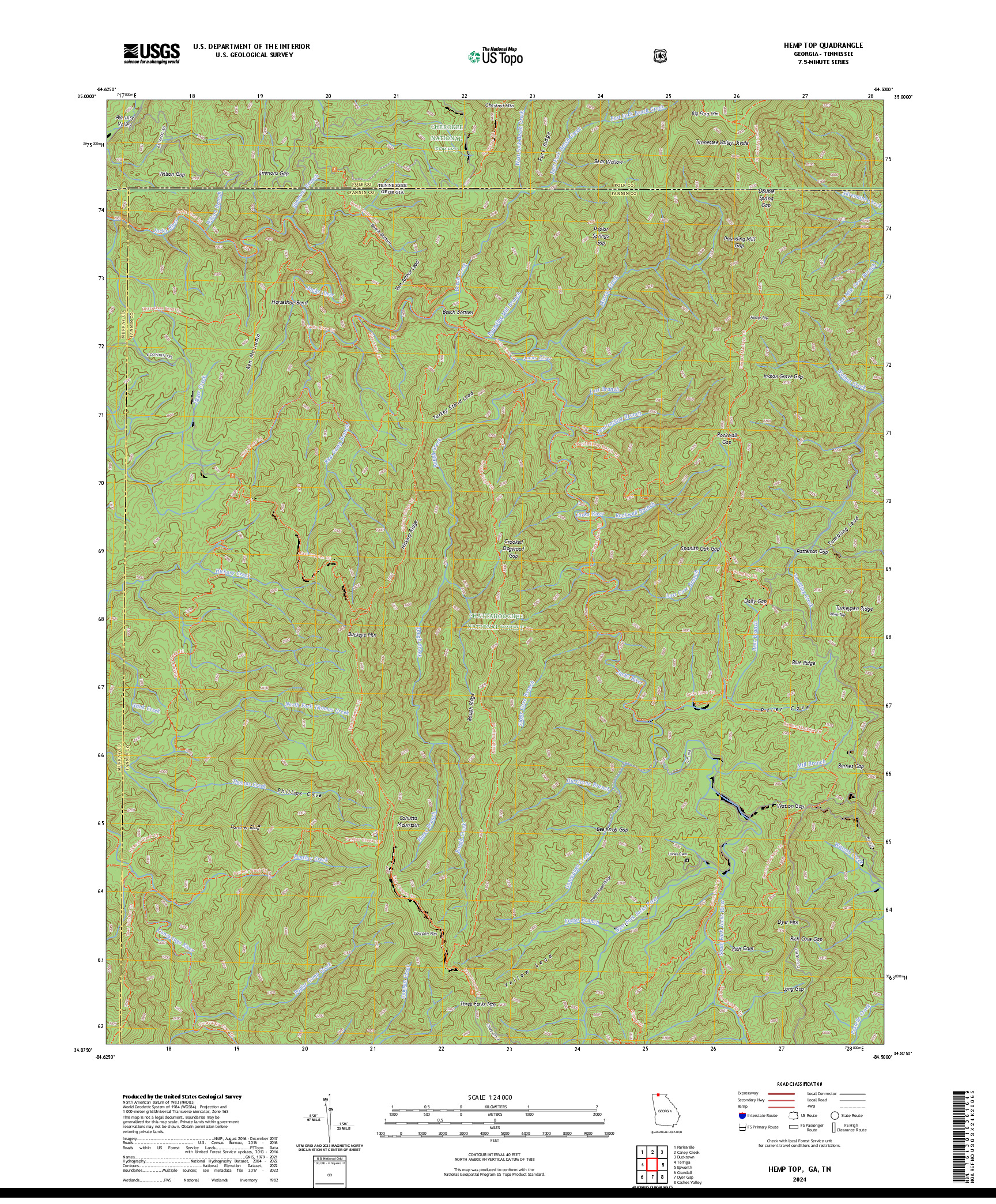 US TOPO 7.5-MINUTE MAP FOR HEMP TOP, GA,TN
