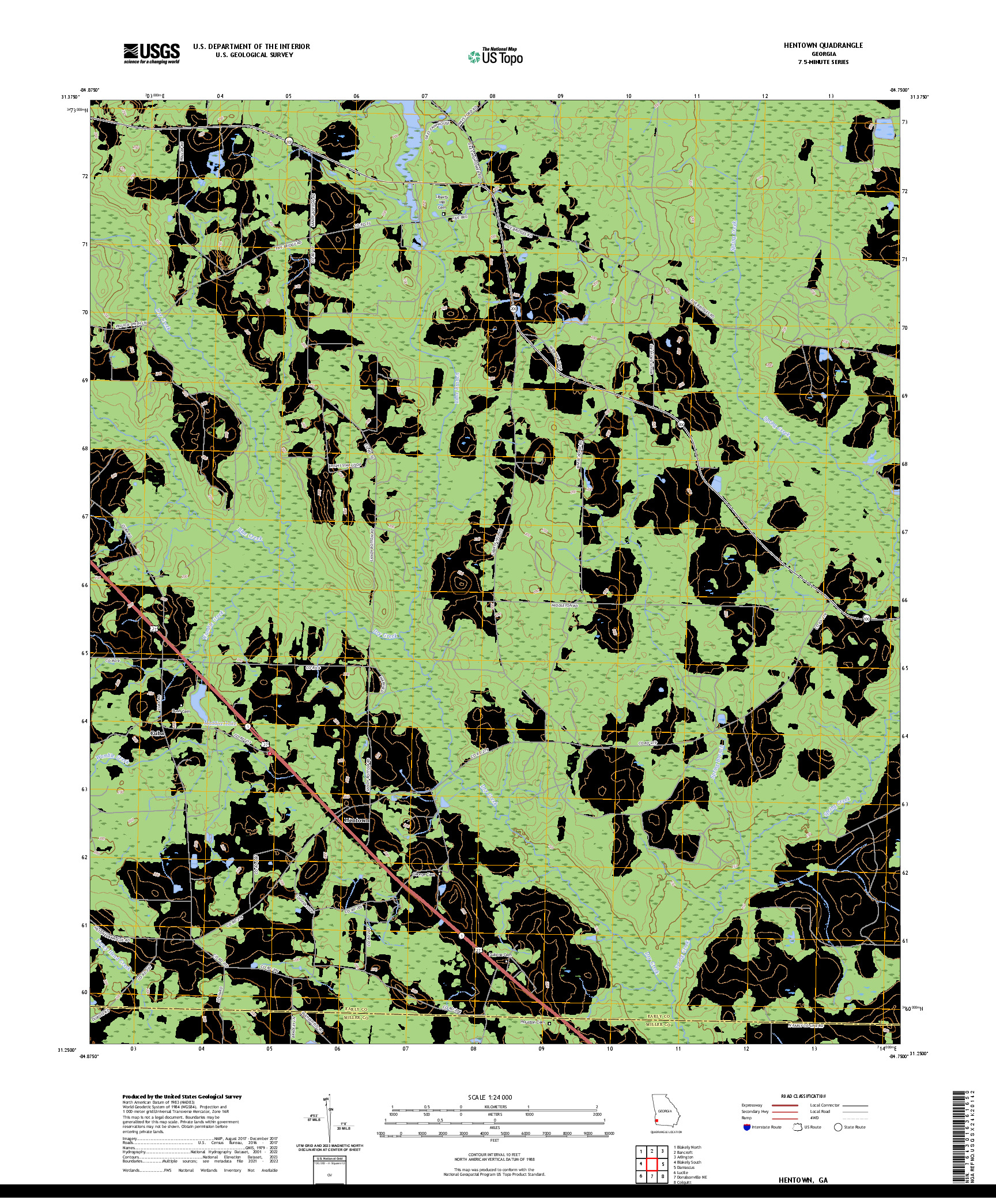 US TOPO 7.5-MINUTE MAP FOR HENTOWN, GA
