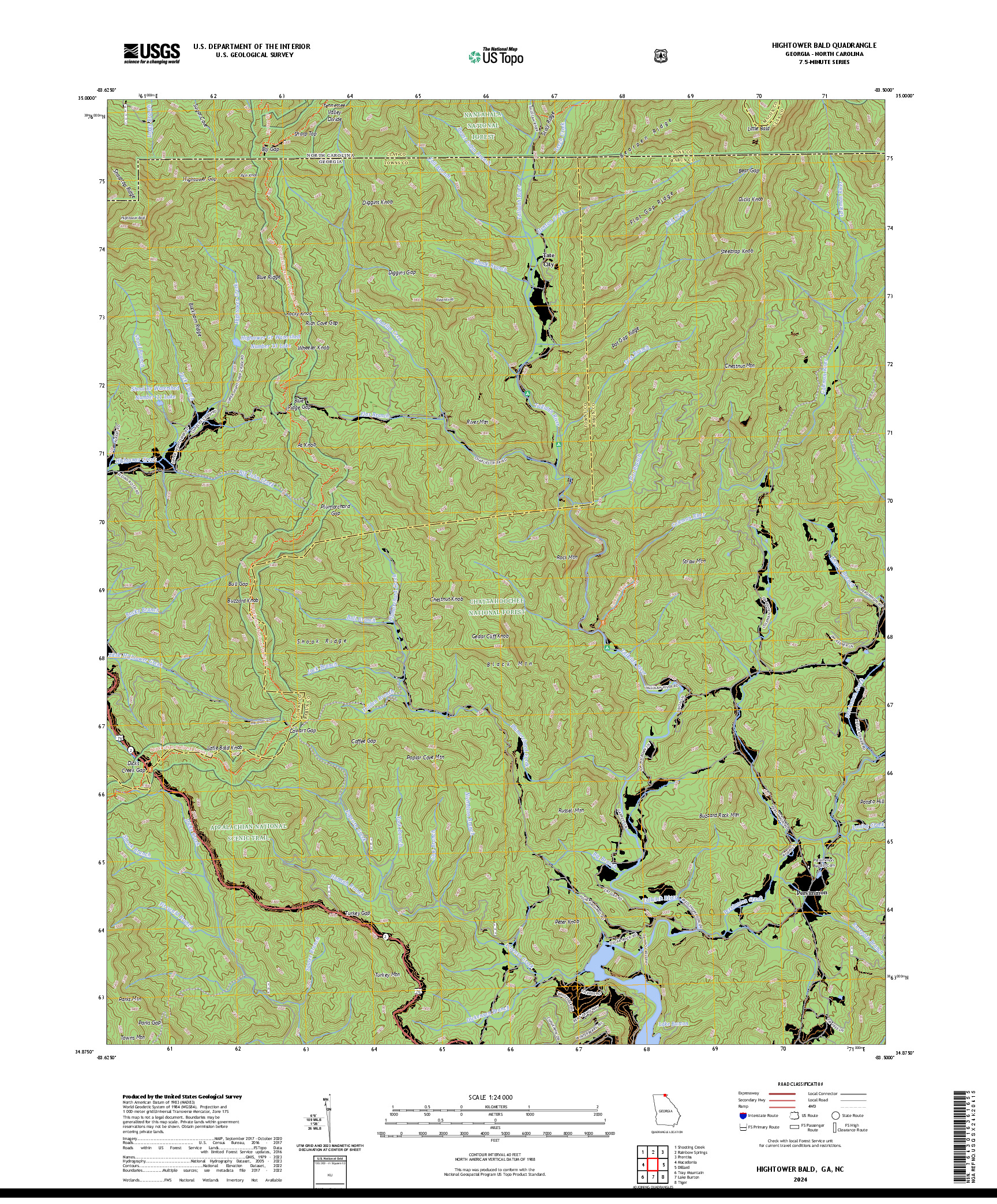 US TOPO 7.5-MINUTE MAP FOR HIGHTOWER BALD, GA,NC