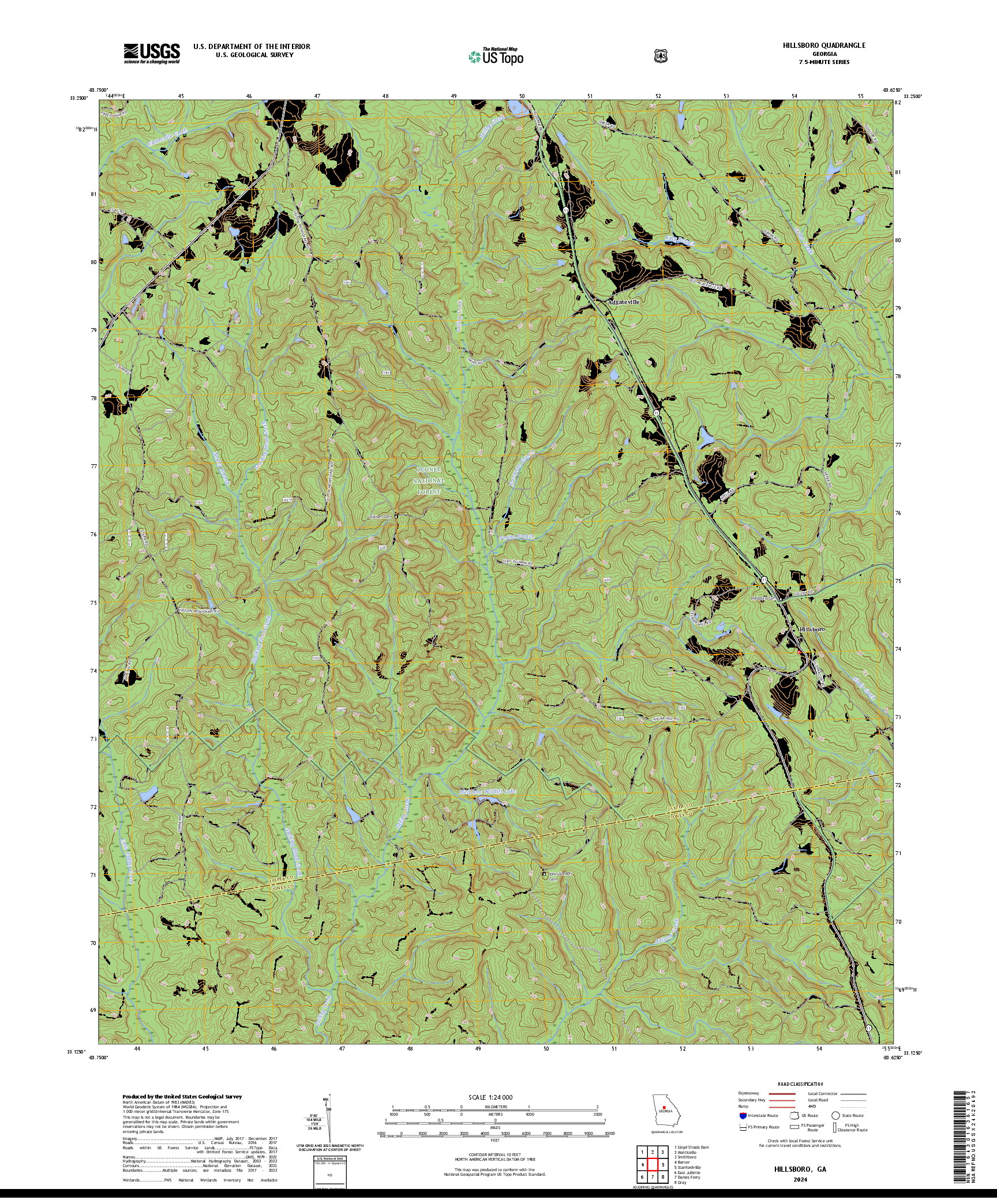 US TOPO 7.5-MINUTE MAP FOR HILLSBORO, GA