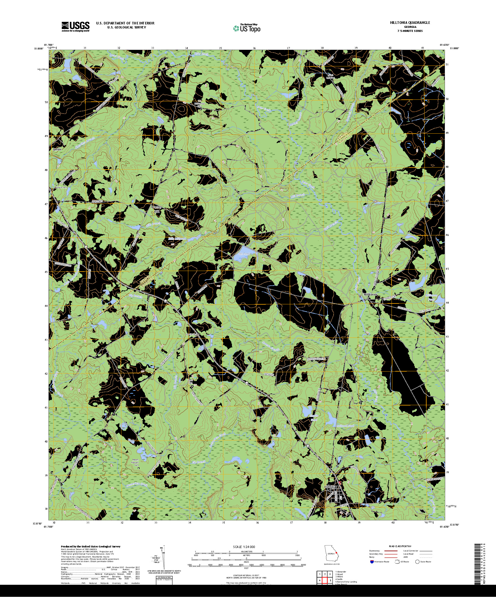 US TOPO 7.5-MINUTE MAP FOR HILLTONIA, GA