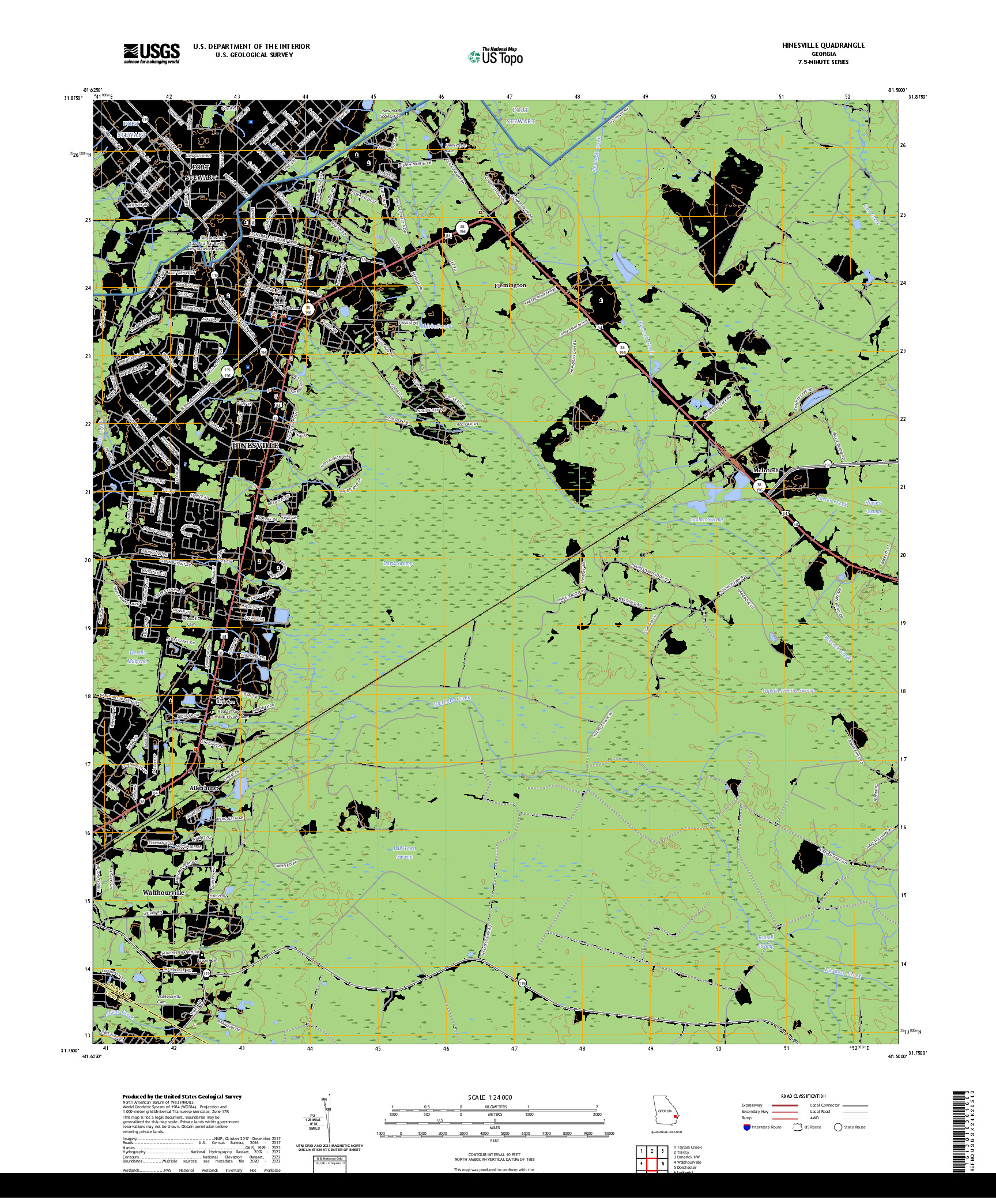 US TOPO 7.5-MINUTE MAP FOR HINESVILLE, GA