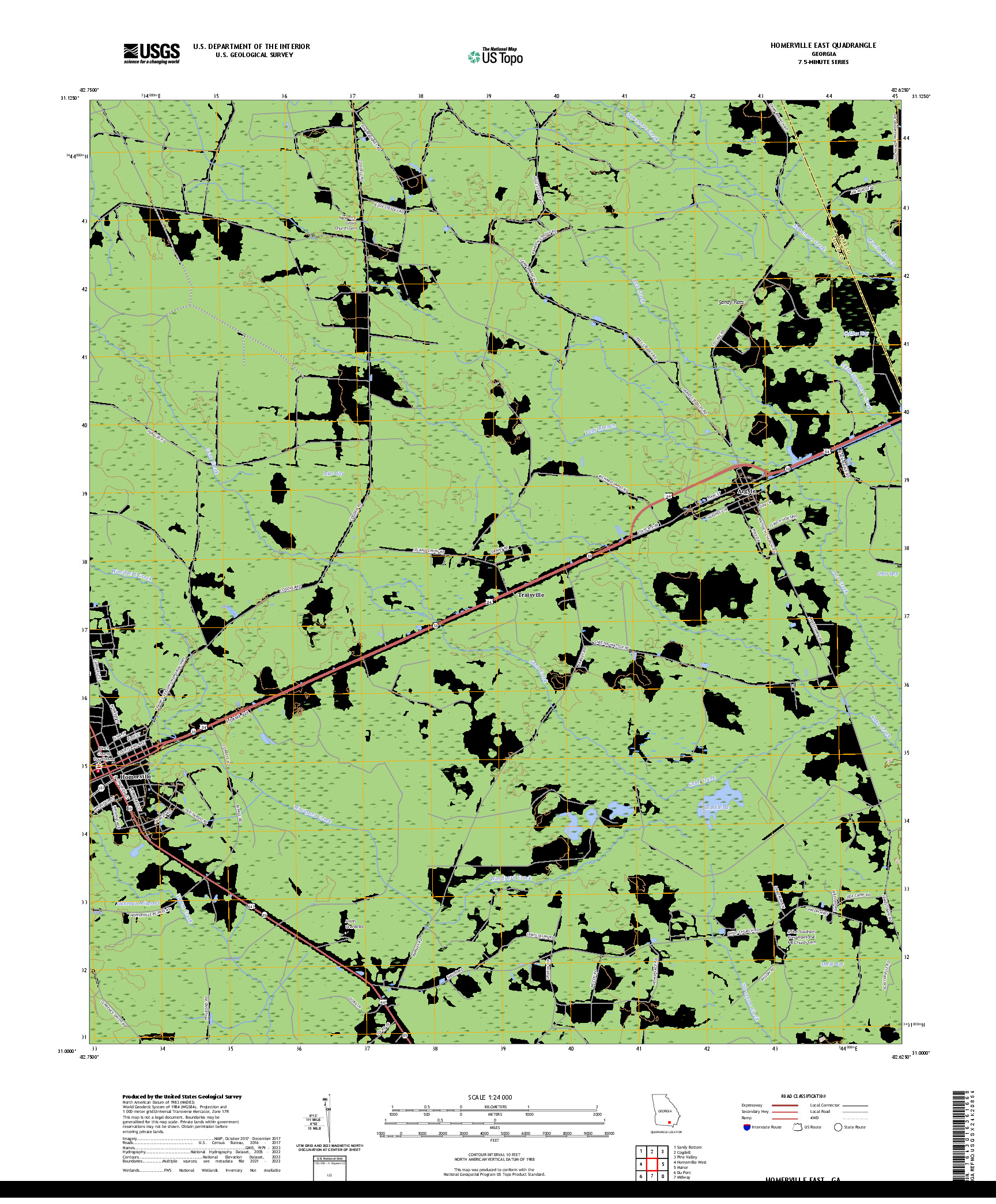 US TOPO 7.5-MINUTE MAP FOR HOMERVILLE EAST, GA