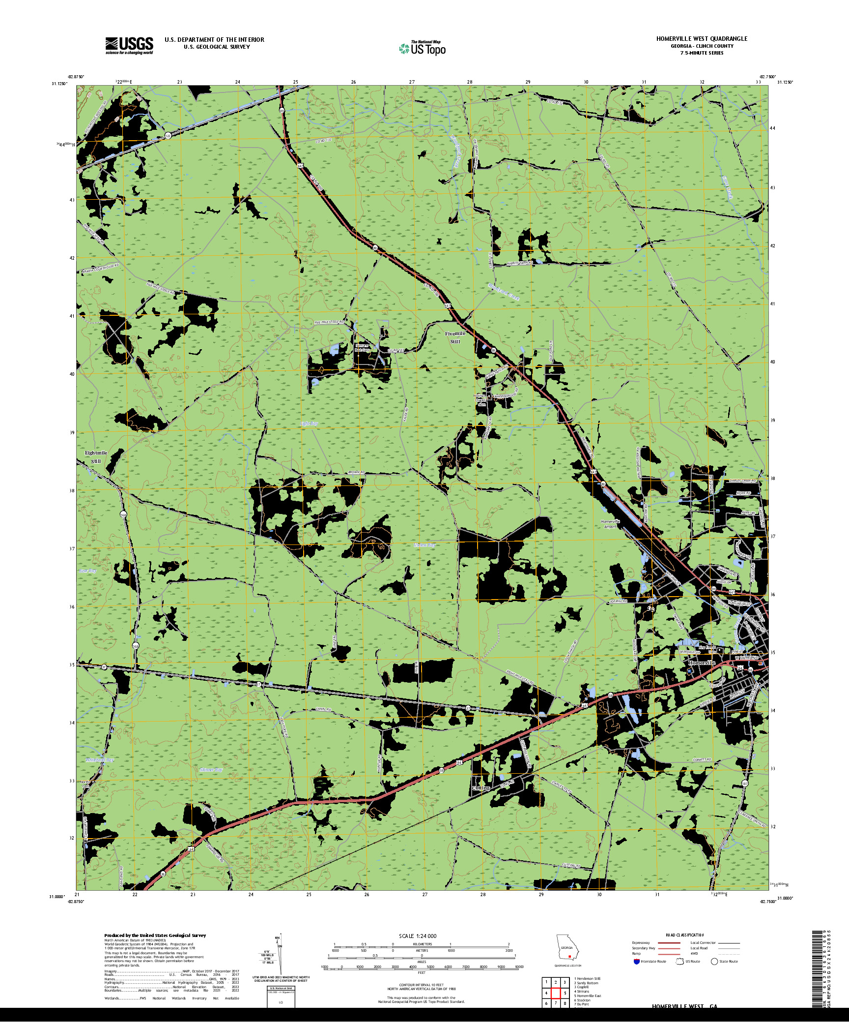 US TOPO 7.5-MINUTE MAP FOR HOMERVILLE WEST, GA