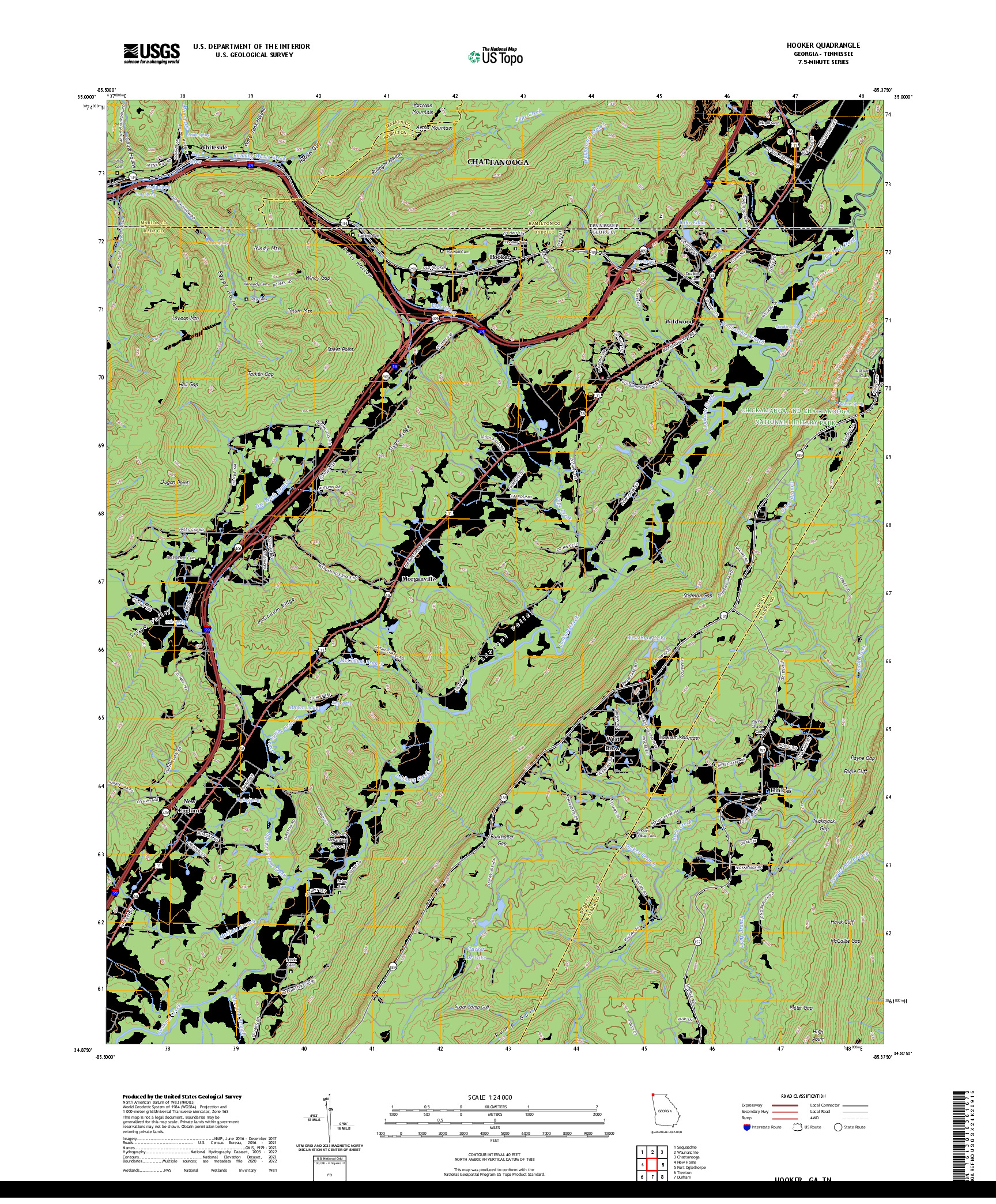 US TOPO 7.5-MINUTE MAP FOR HOOKER, GA,TN
