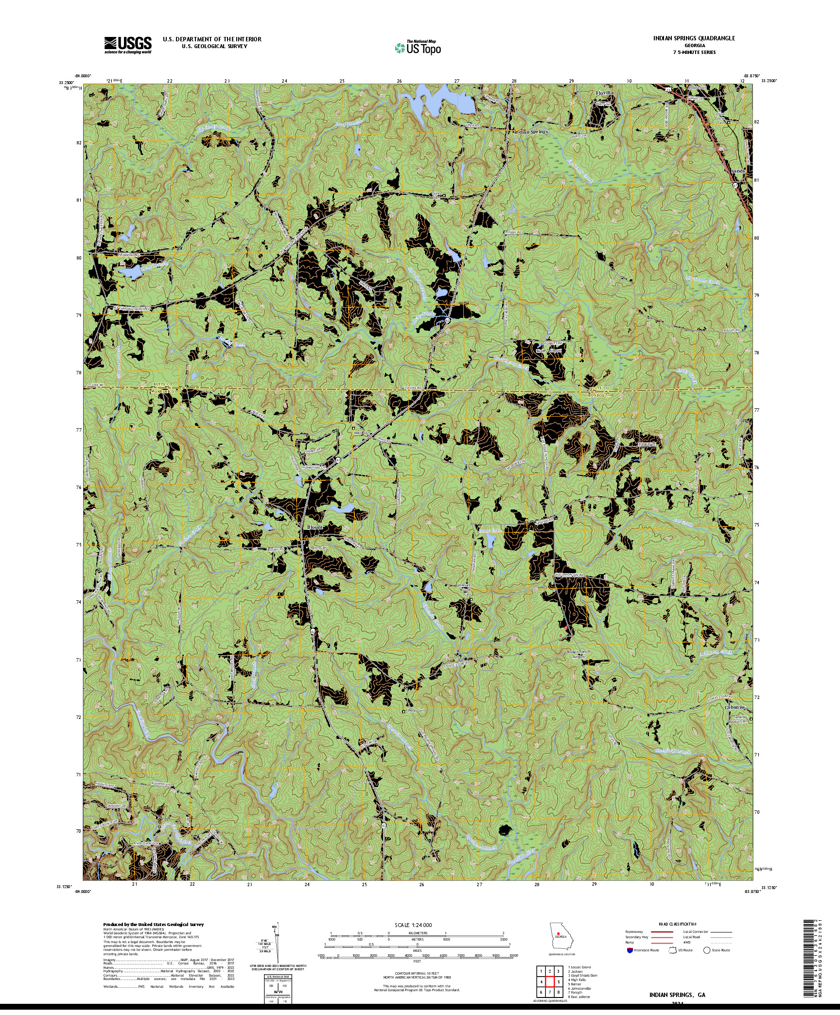 US TOPO 7.5-MINUTE MAP FOR INDIAN SPRINGS, GA