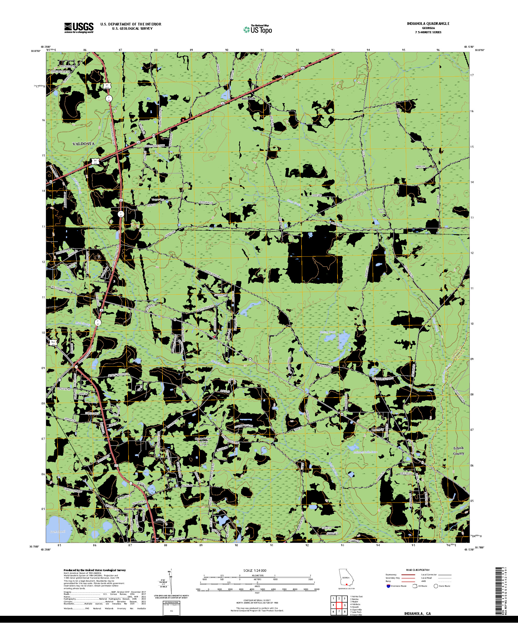 US TOPO 7.5-MINUTE MAP FOR INDIANOLA, GA
