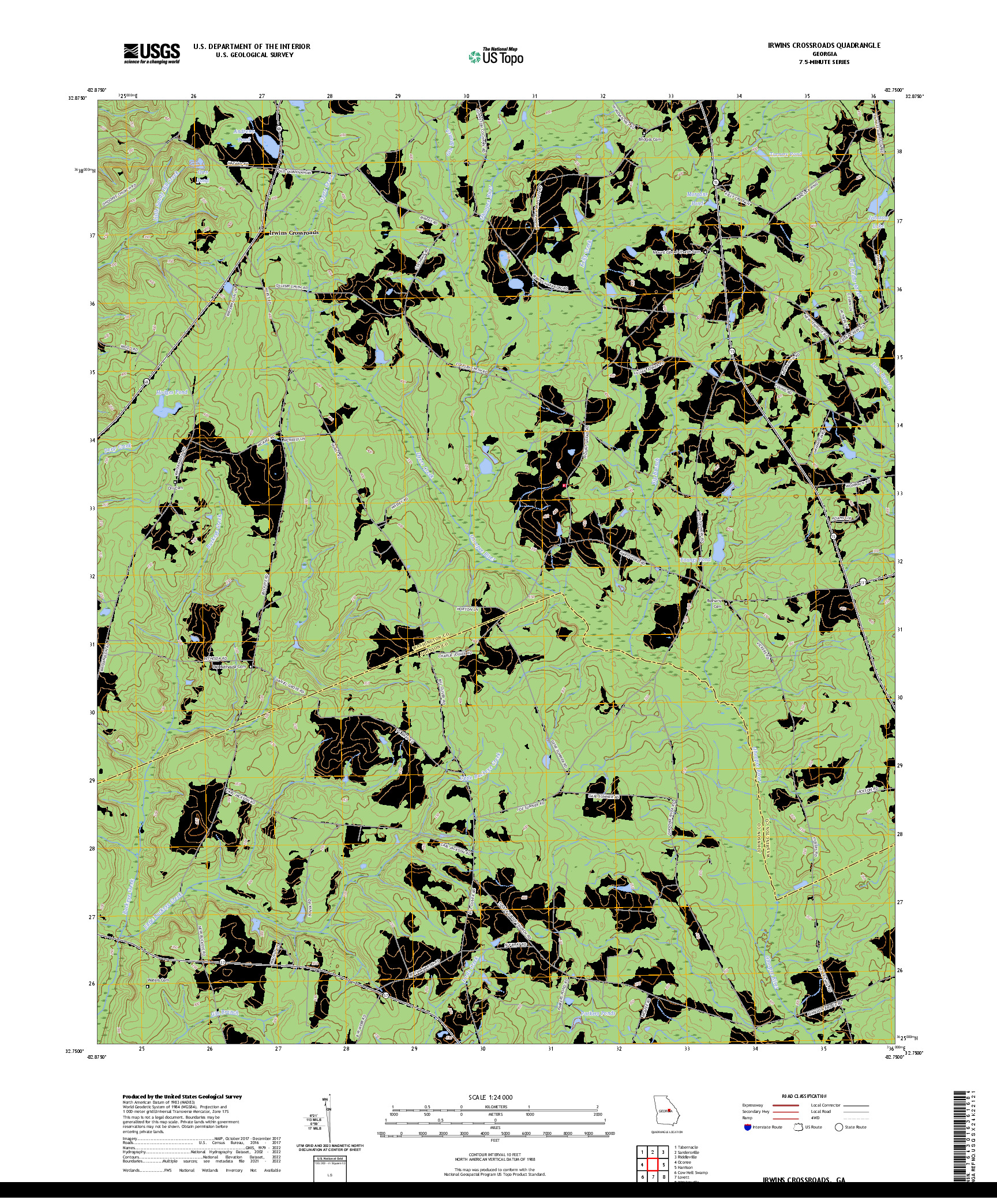 US TOPO 7.5-MINUTE MAP FOR IRWINS CROSSROADS, GA