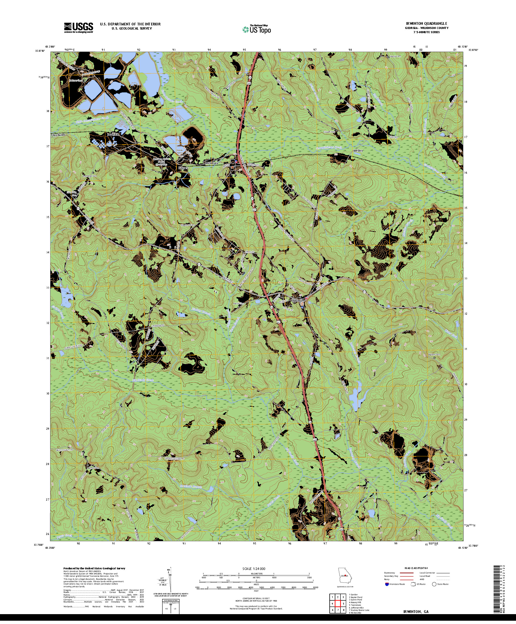 US TOPO 7.5-MINUTE MAP FOR IRWINTON, GA